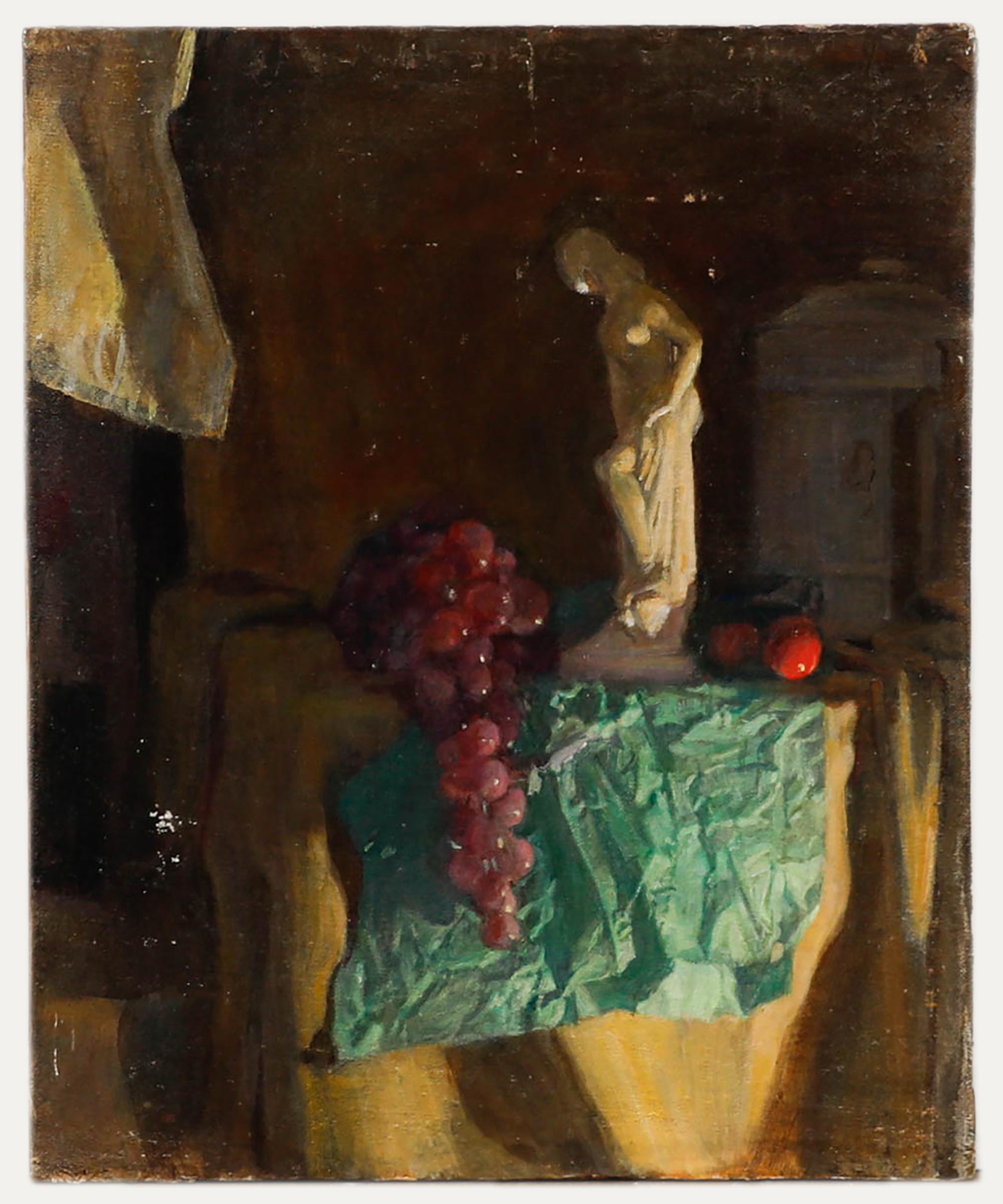 George Weissbort (1928-2013) - Óleo del siglo XX, uvas y una estatua 1