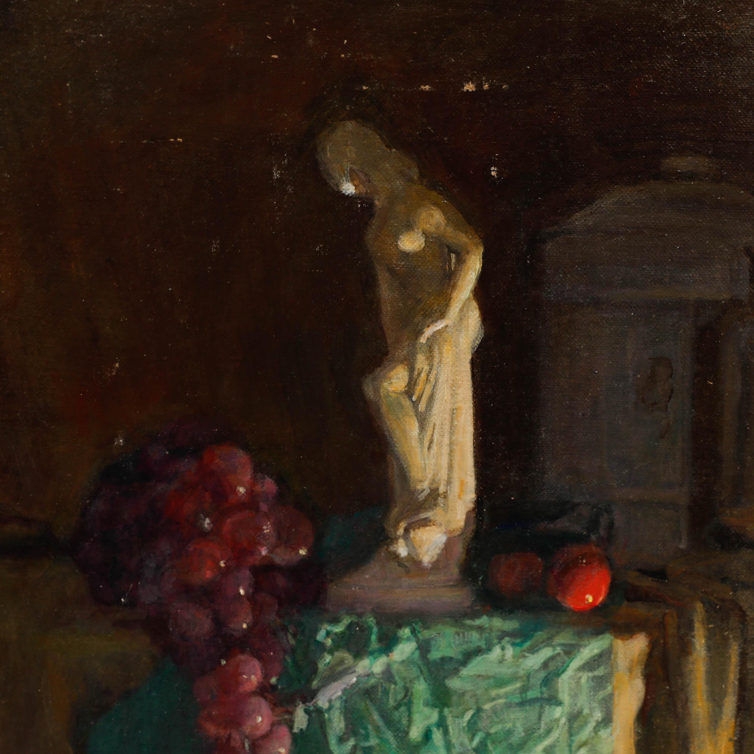 George Weissbort (1928-2013) - Óleo del siglo XX, uvas y una estatua 3