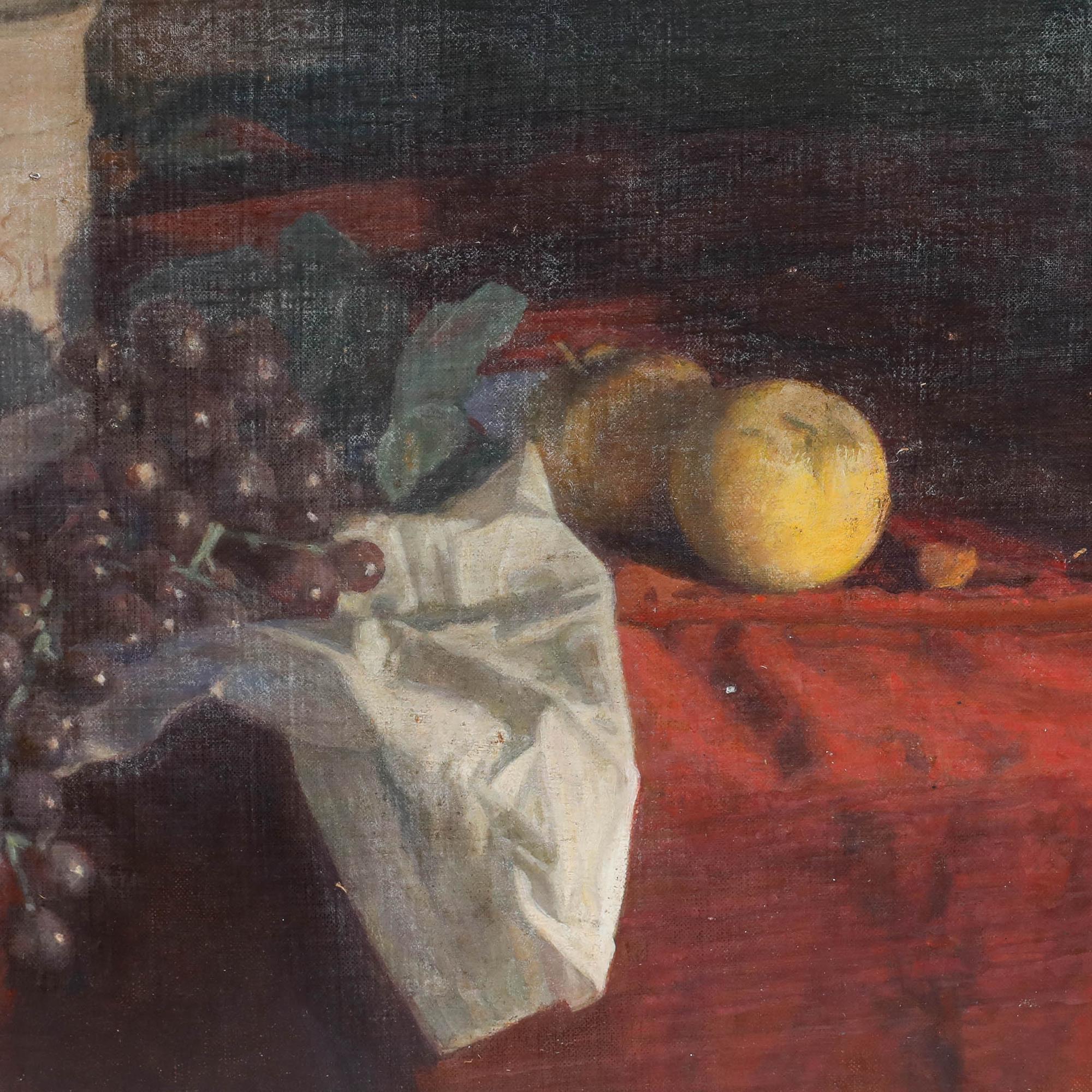 George Weissbort (1928-2013) - Huile du 20e siècle, Raisins et pommes sur tissu en vente 3