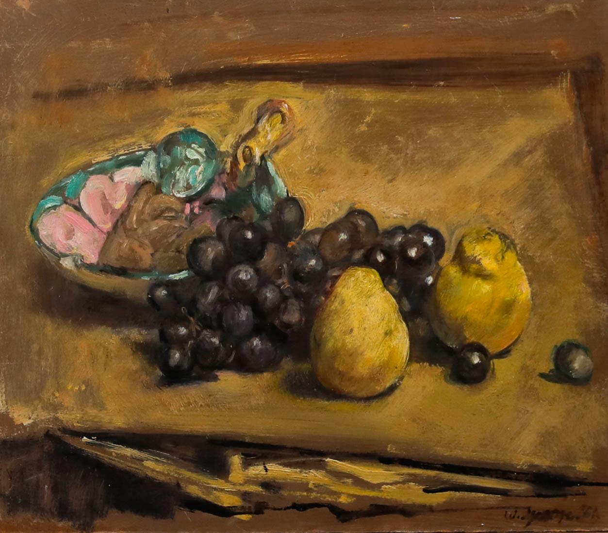 Naturaleza muerta, óleo sobre tabla. Firmado "G. Weissbort" en la parte inferior derecha y fechado en 1961. 