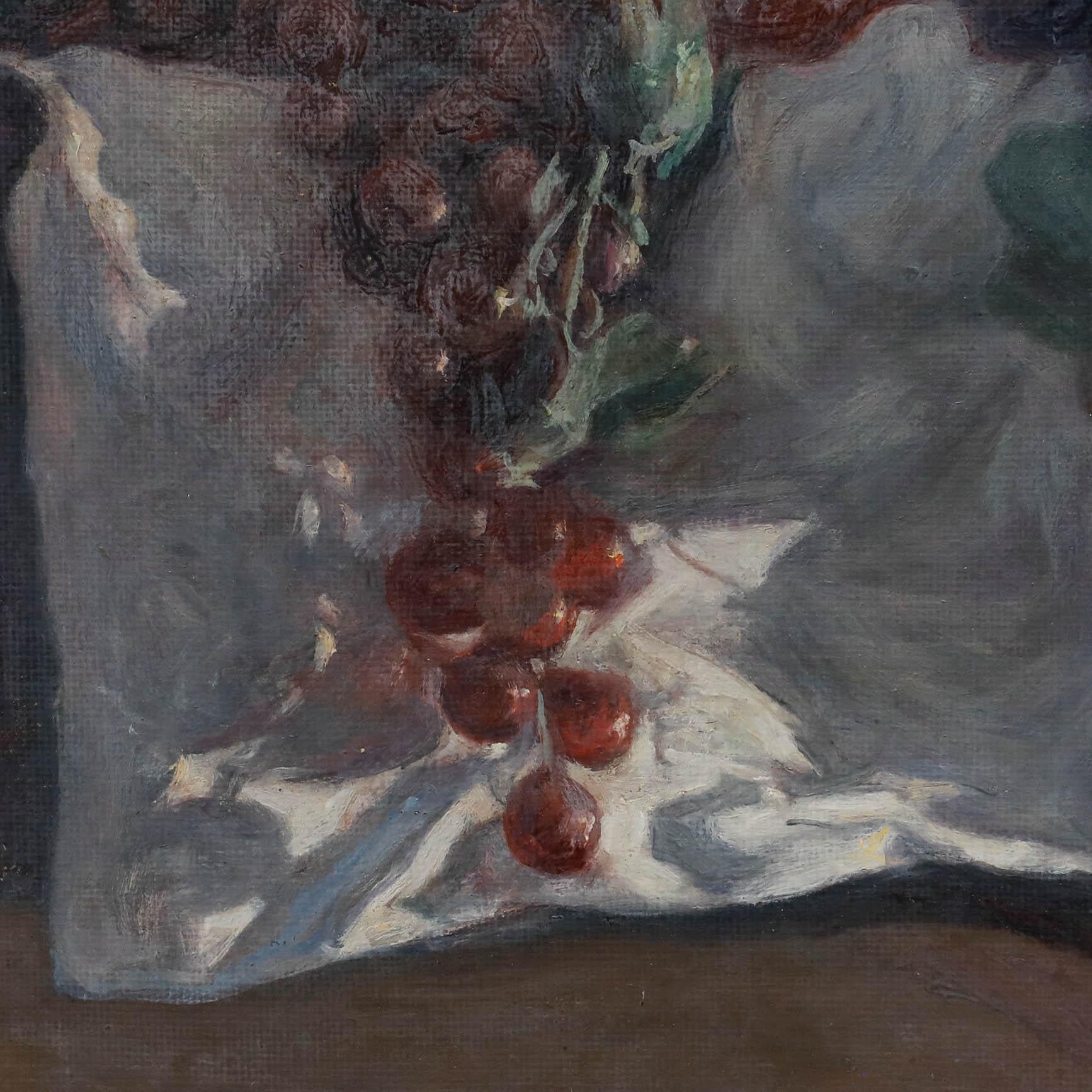 George Weissbort (1928-2013) - Huile du 20e siècle, Raisins sur tissu blanc en vente 3