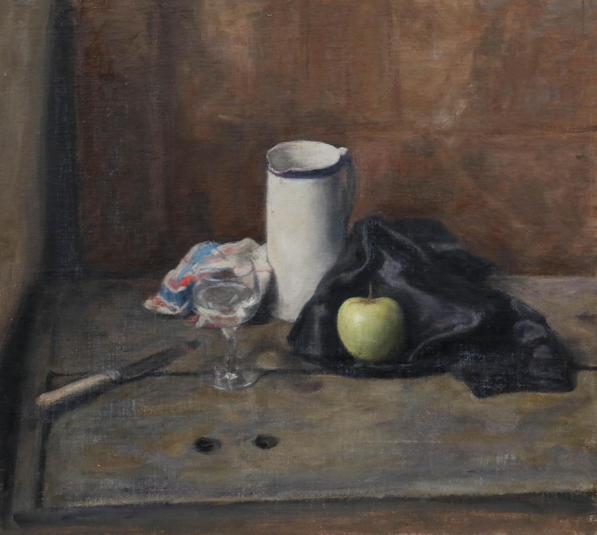 George Weissbort (1928-2013) - 20th Century Oil, Knife, Jug and Apple For Sale 1