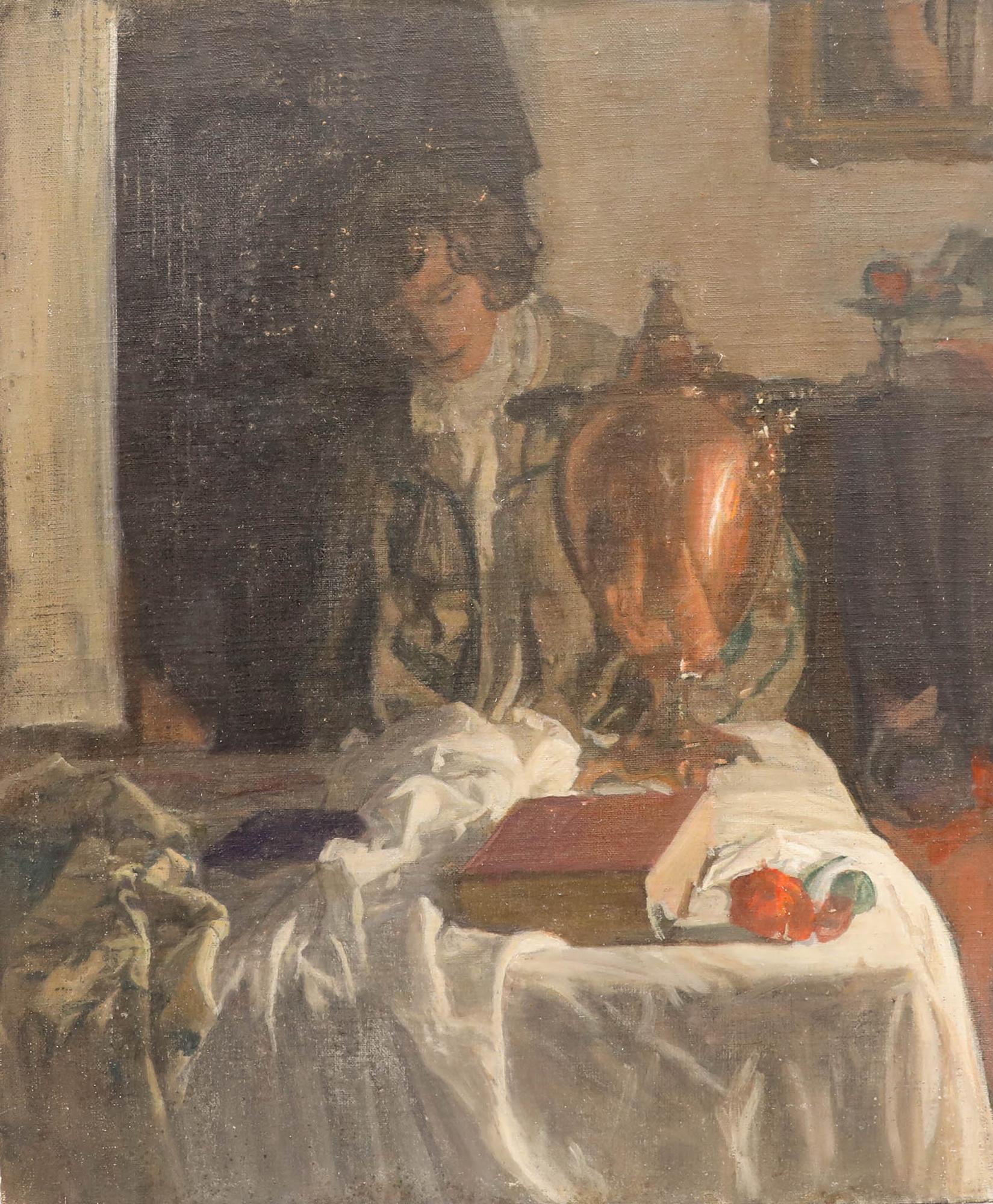 George Weissbort (1928-2013) - Huile du 20e siècle, Dame dans un intérieur meublé en vente 1