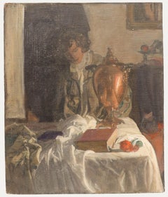 George Weissbort (1928-2013) - Huile du 20e siècle, Dame dans un intérieur meublé