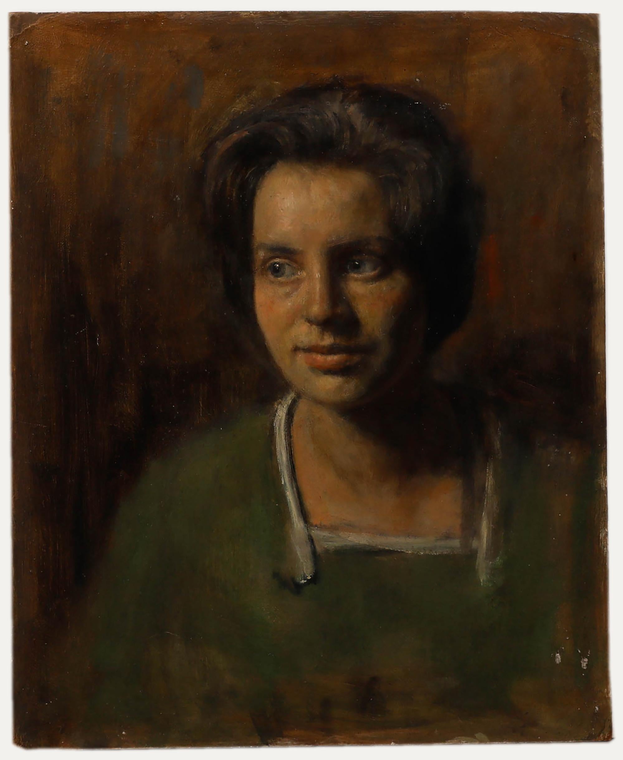 George Weissbort (1928-2013) - Ölgemälde, Dame in einem grünen Rauchkleid, 20. Jahrhundert im Angebot 1