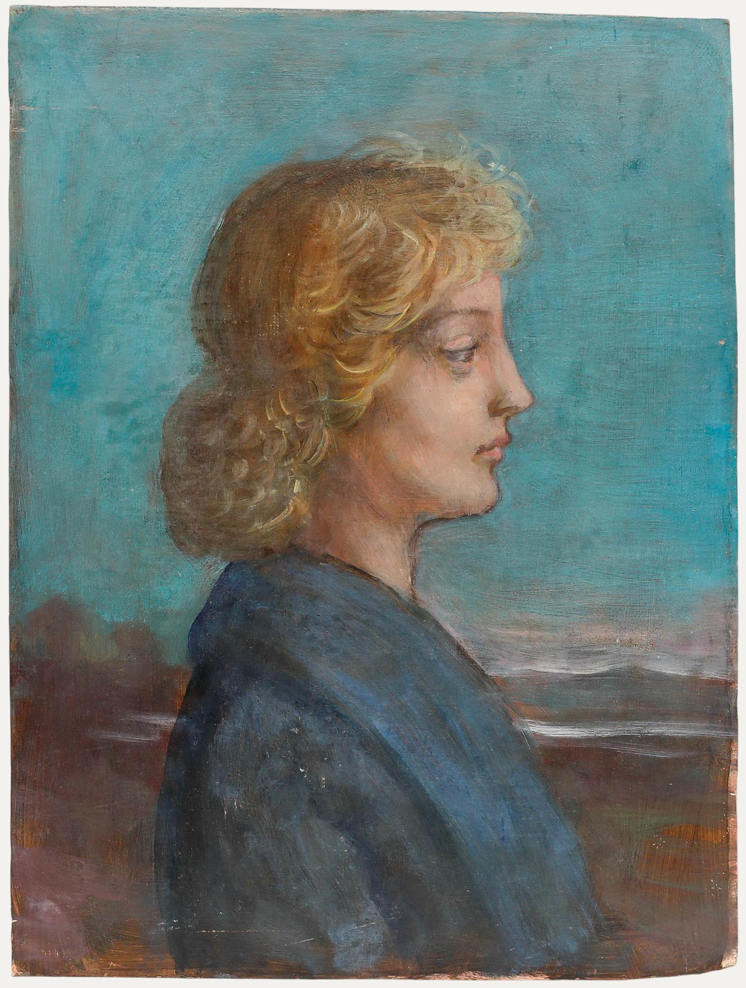 Female portrait, oil on panel. Unsigned. (Provenance: Studio Sale, George Weissbort). 