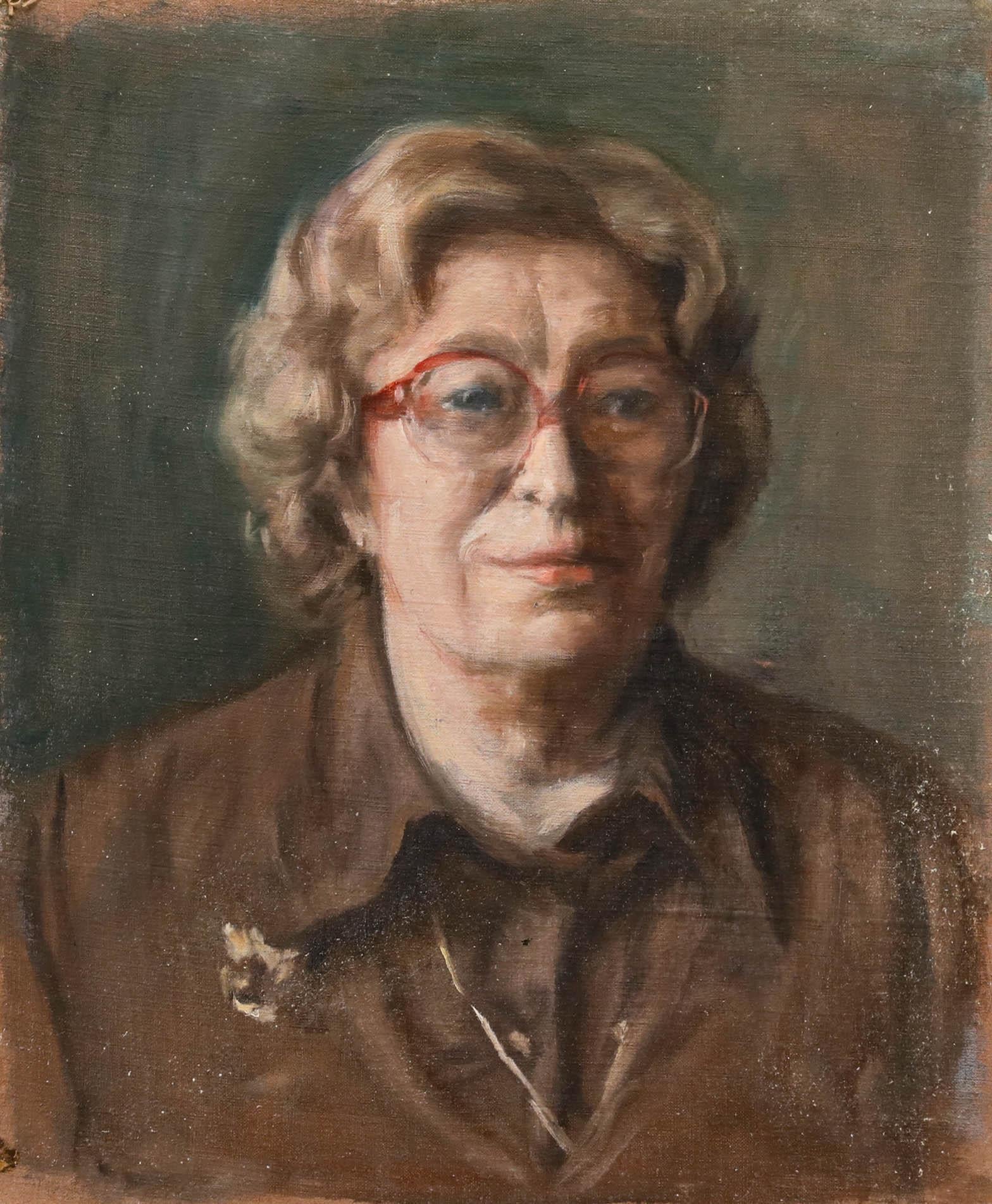 George Weissbort (1928-2013) - Olio del XX secolo, Signora con gli occhiali rossi 1