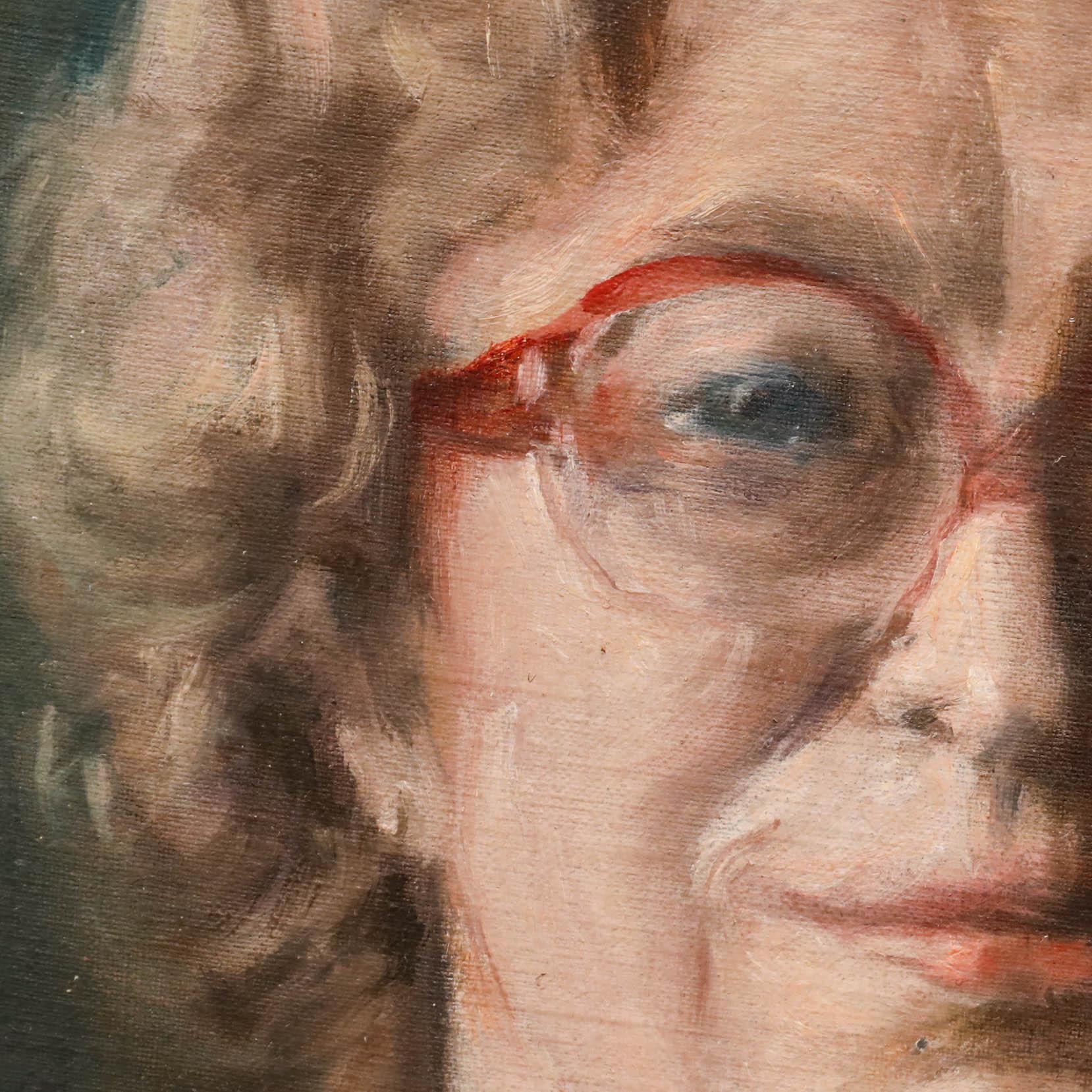 George Weissbort (1928-2013) - Olio del XX secolo, Signora con gli occhiali rossi 3