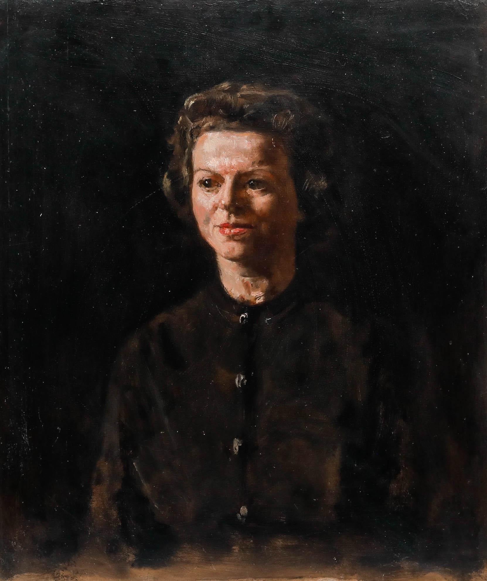 George Weissbort (1928-2013) - 20th Century Oil, Lady in the Brown Cardigan For Sale 1