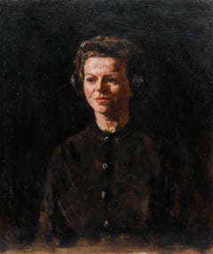 George Weissbort (1928-2013) - Olio del XX secolo, La signora con il cardigan marrone
