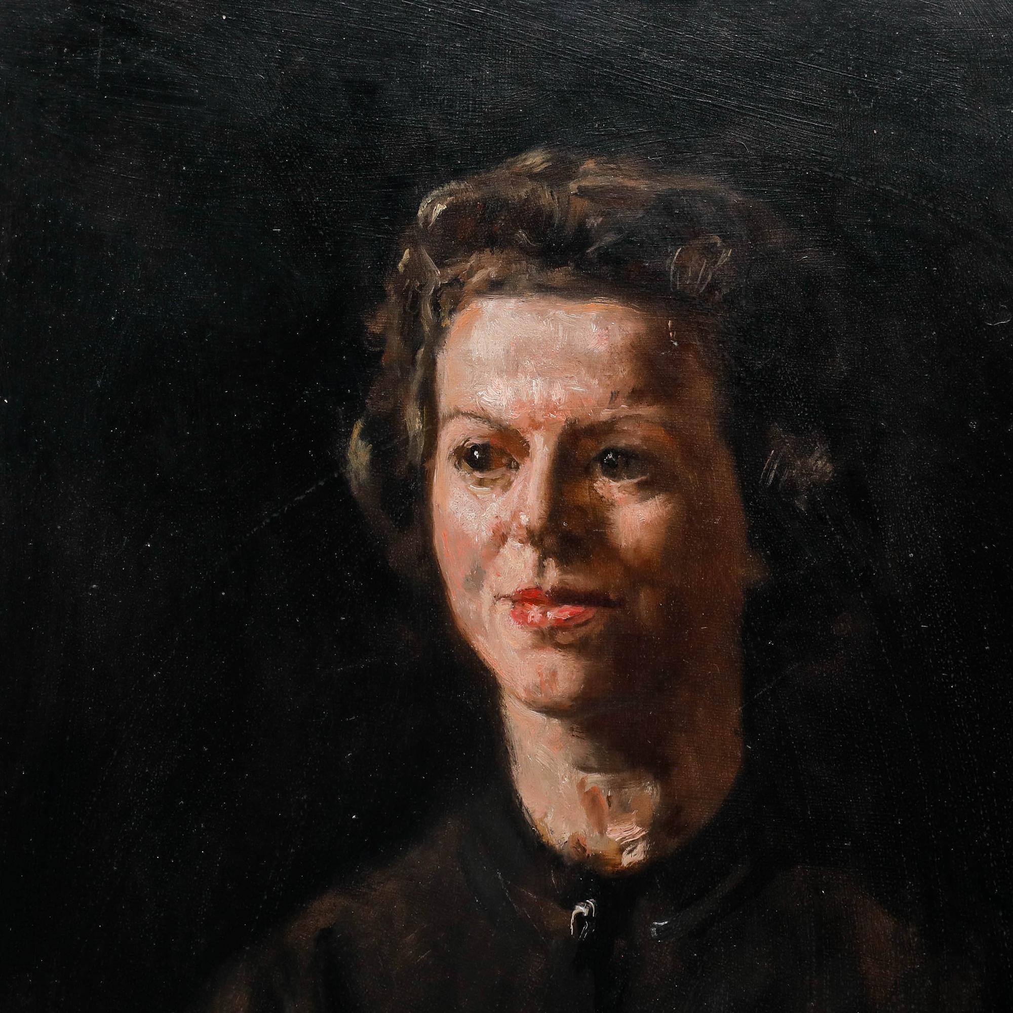 George Weissbort (1928-2013) - 20th Century Oil, Lady in the Brown Cardigan For Sale 3
