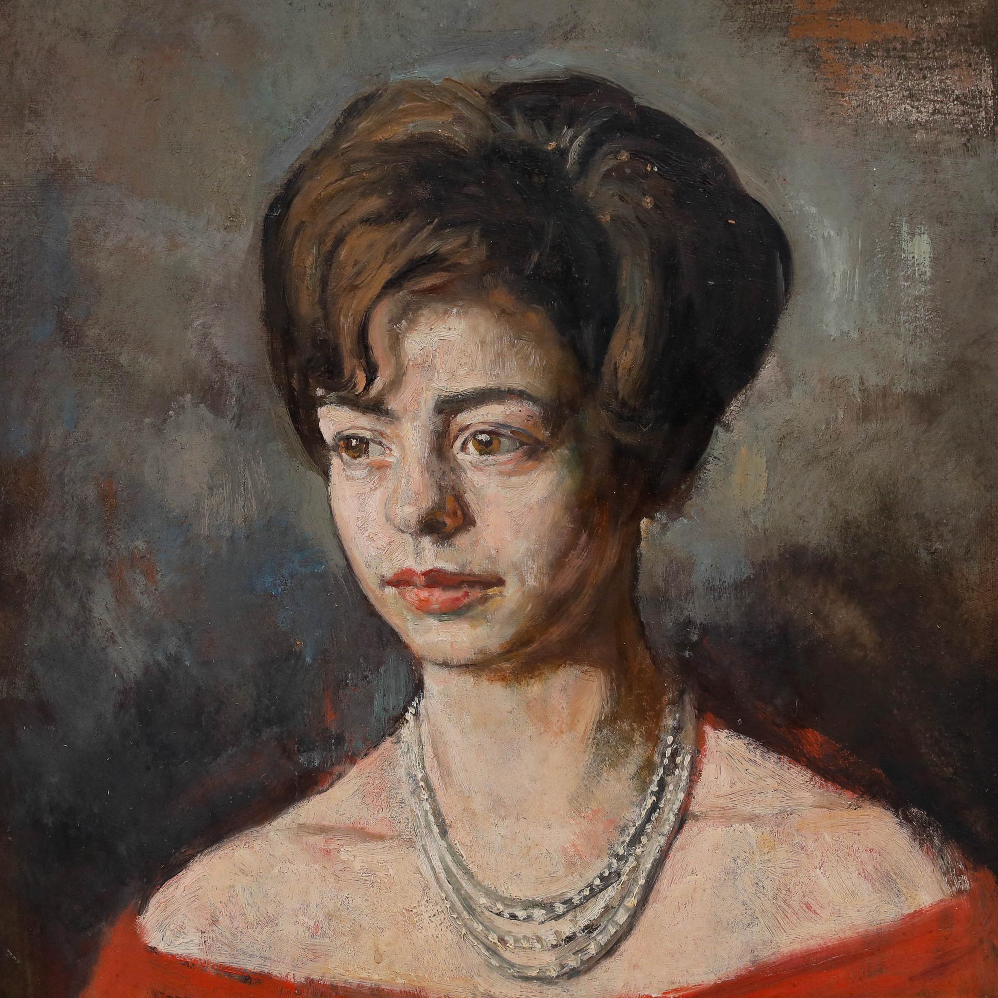 George Weissbort (1928-2013) - Huile du 20e siècle, Dame au bardot rouge en vente 3