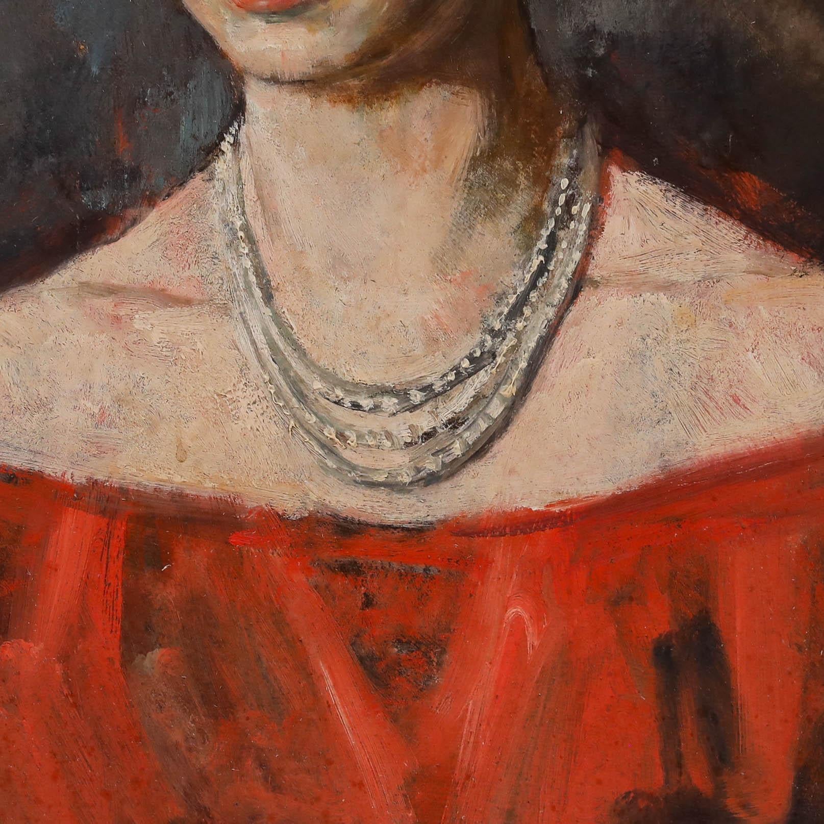 George Weissbort (1928-2013) - Huile du 20e siècle, Dame au bardot rouge en vente 4