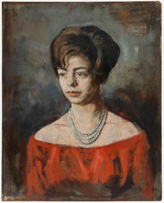 George Weissbort (1928-2013) - Huile du 20e siècle, Dame au bardot rouge