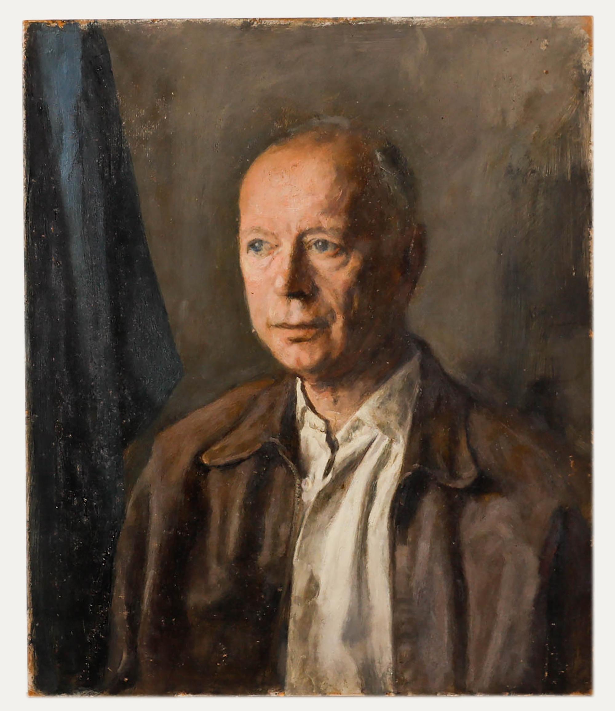 George Weissbort (1928-2013) - Olio del XX secolo, Uomo in giacca di pelle in vendita 1