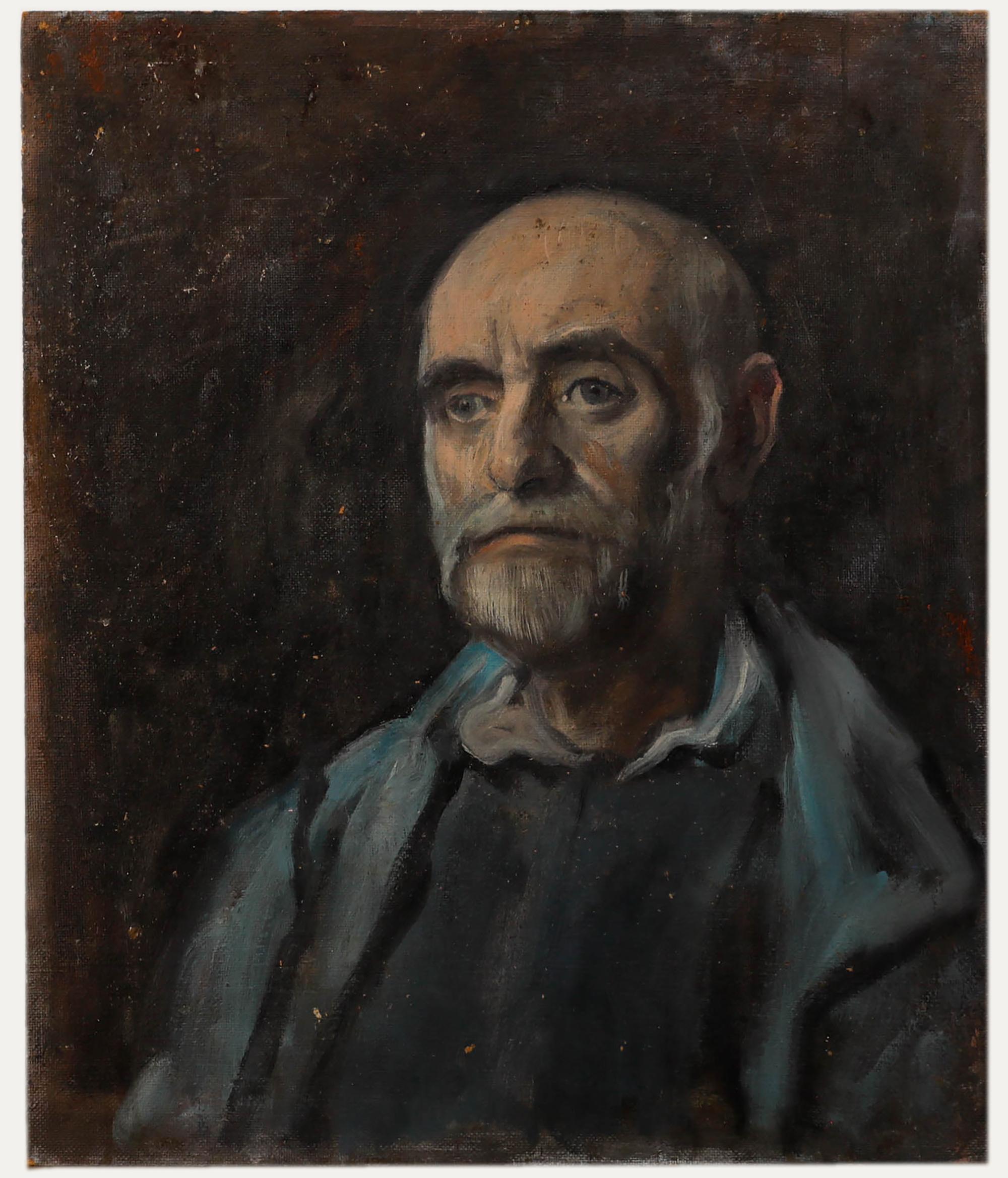 George Weissbort (1928-2013) - Olio del XX secolo, Uomo in blu in vendita 1
