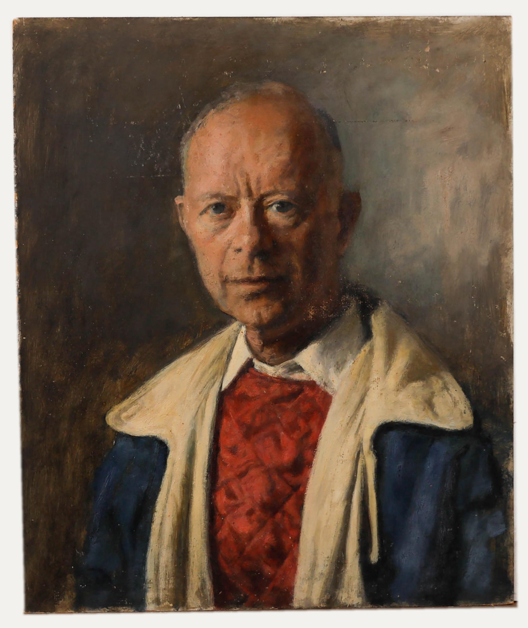 George Weissbort (1928-2013) - Huile du 20e siècle, Man In The Red Jumper en vente 1