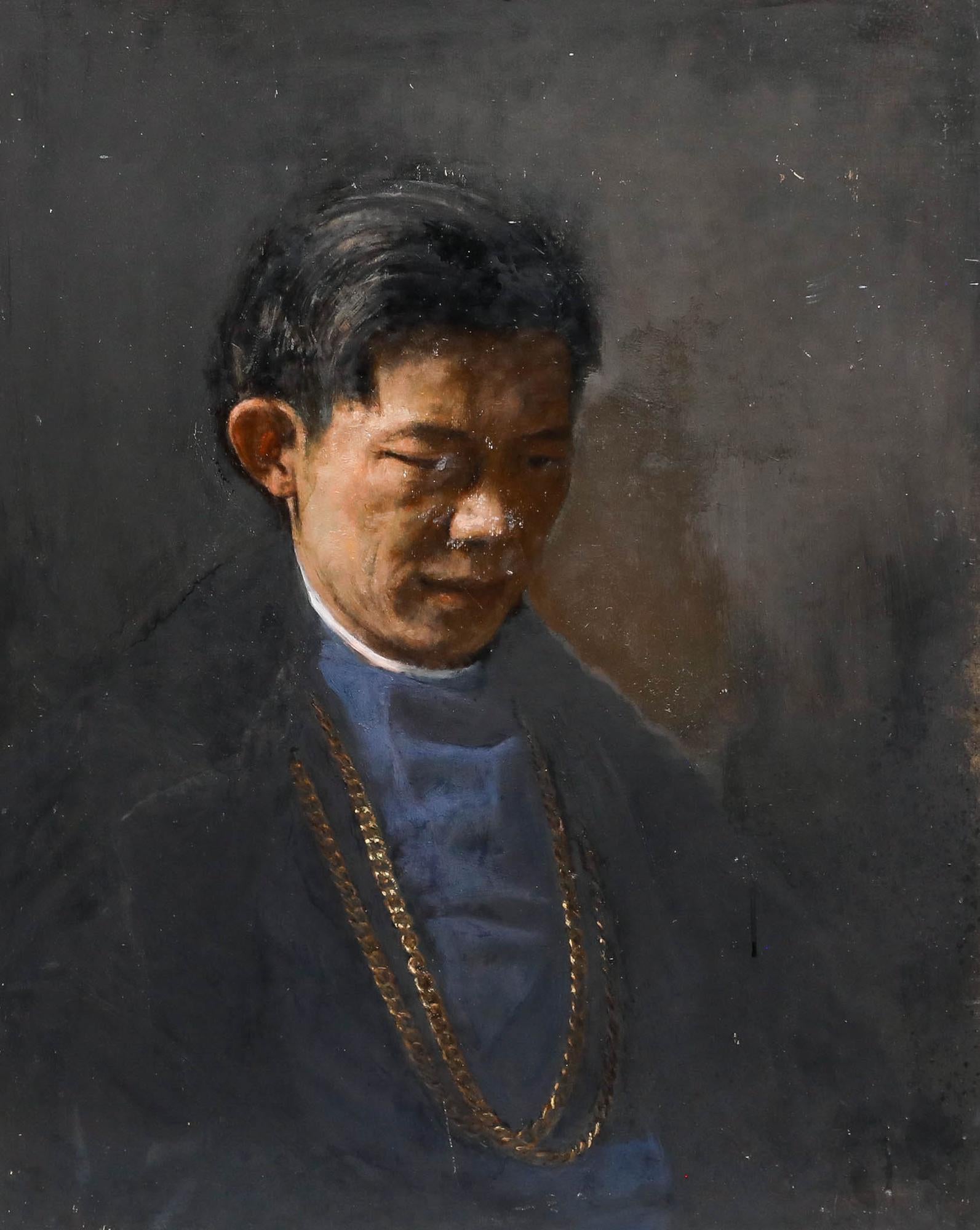 George Weissbort (1928-2013) - 20th Century Oil, Man with Two Chains For Sale 1