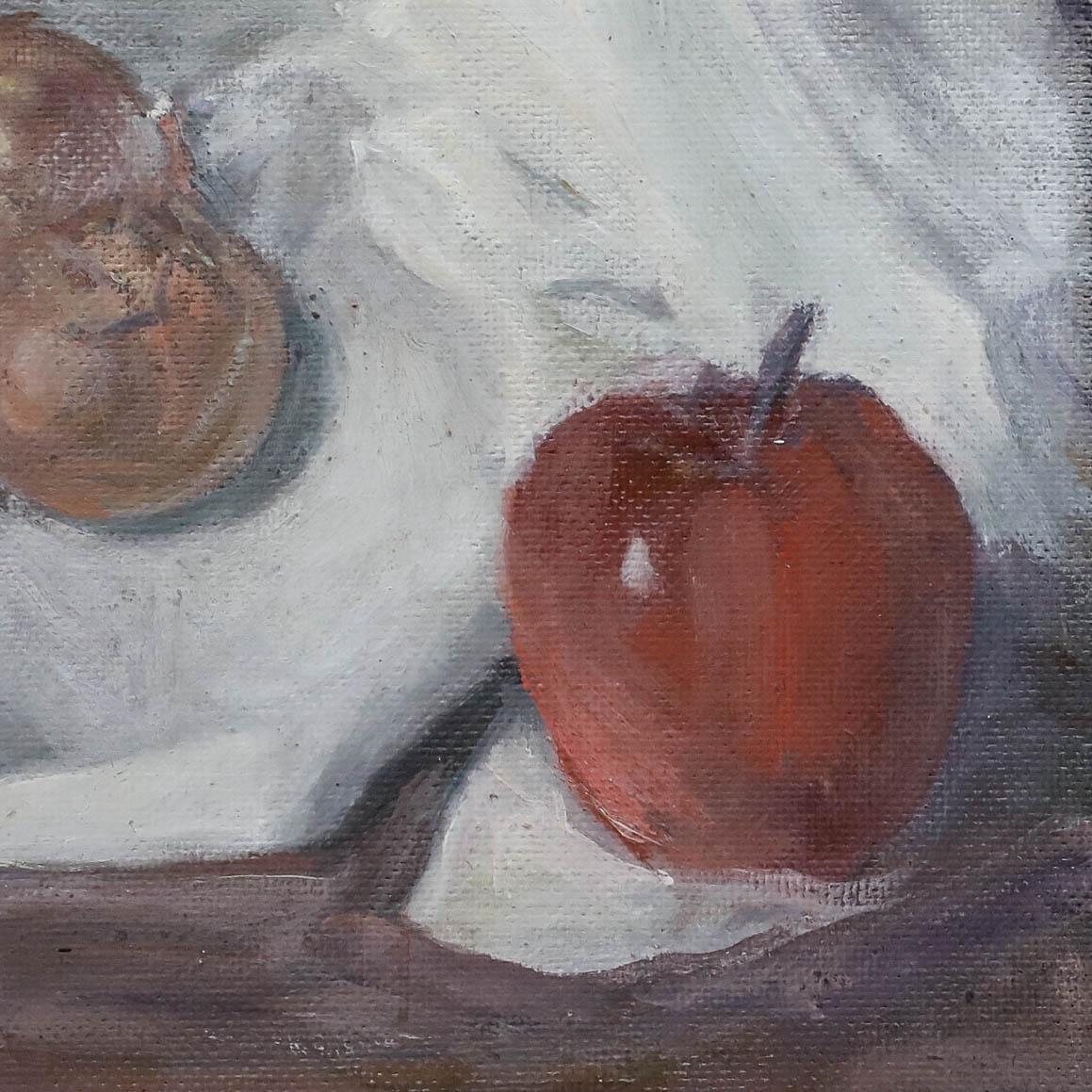 George Weissbort (1928-2013) - Huile du 20e siècle, Oignons et pommes sur toile blanche en vente 3