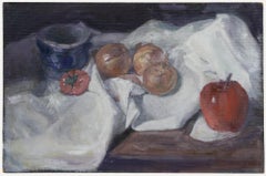 George Weissbort (1928-2013) - Huile du 20e siècle, Oignons et pommes sur toile blanche