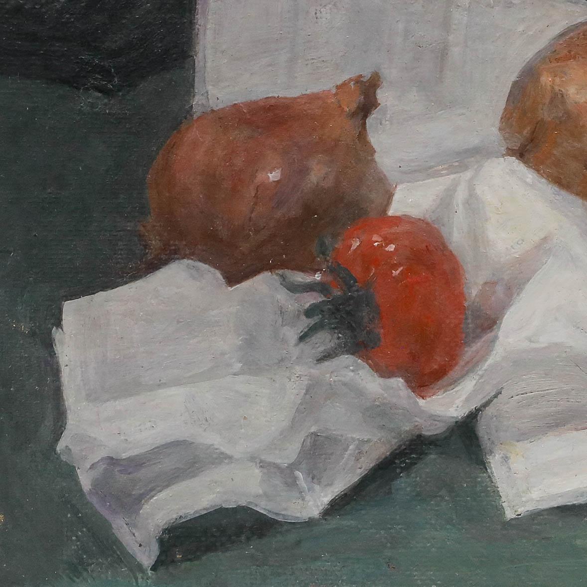 George Weissbort (1928-2013) - Huile du 20e siècle, Oignons et tomates sur toile blanche en vente 3