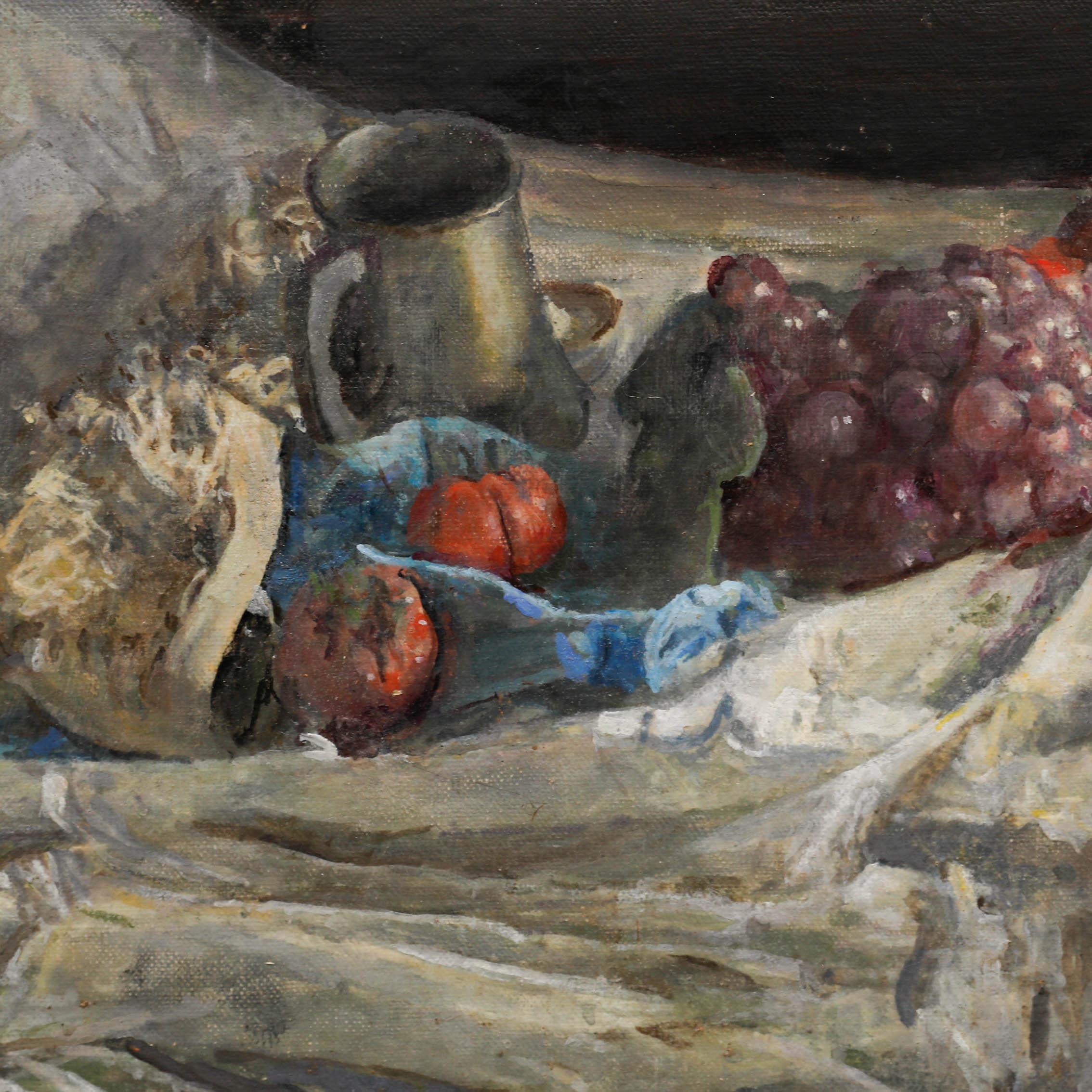 George Weissbort (1928-2013) - 20th Century Oil, Pewter Tankard & Purple Grapes For Sale 3
