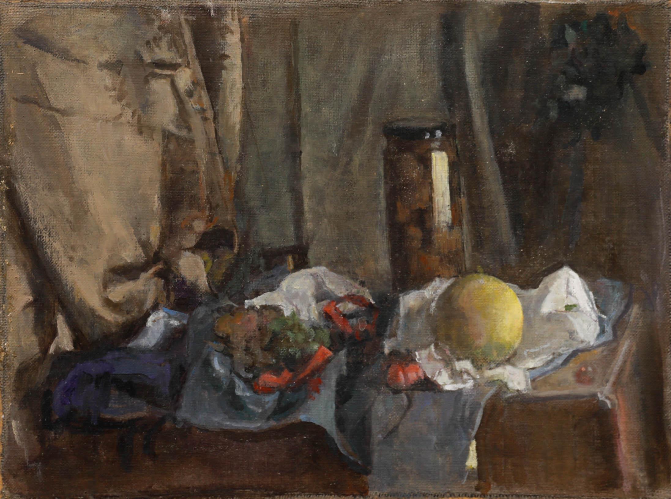 Naturaleza muerta, óleo sobre lienzo. Sin firmar. (Procedencia: Studio Sale, George Weissbort). 