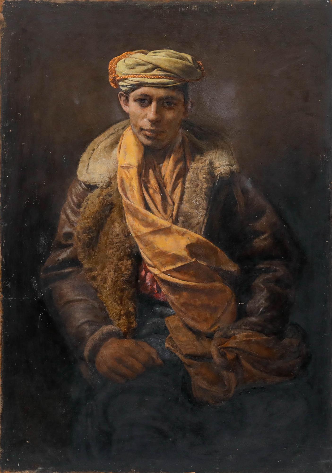 George Weissbort (1928-2013) - 20. Jahrhundert Öl, Porträt eines Mannes mit Turban im Angebot 1