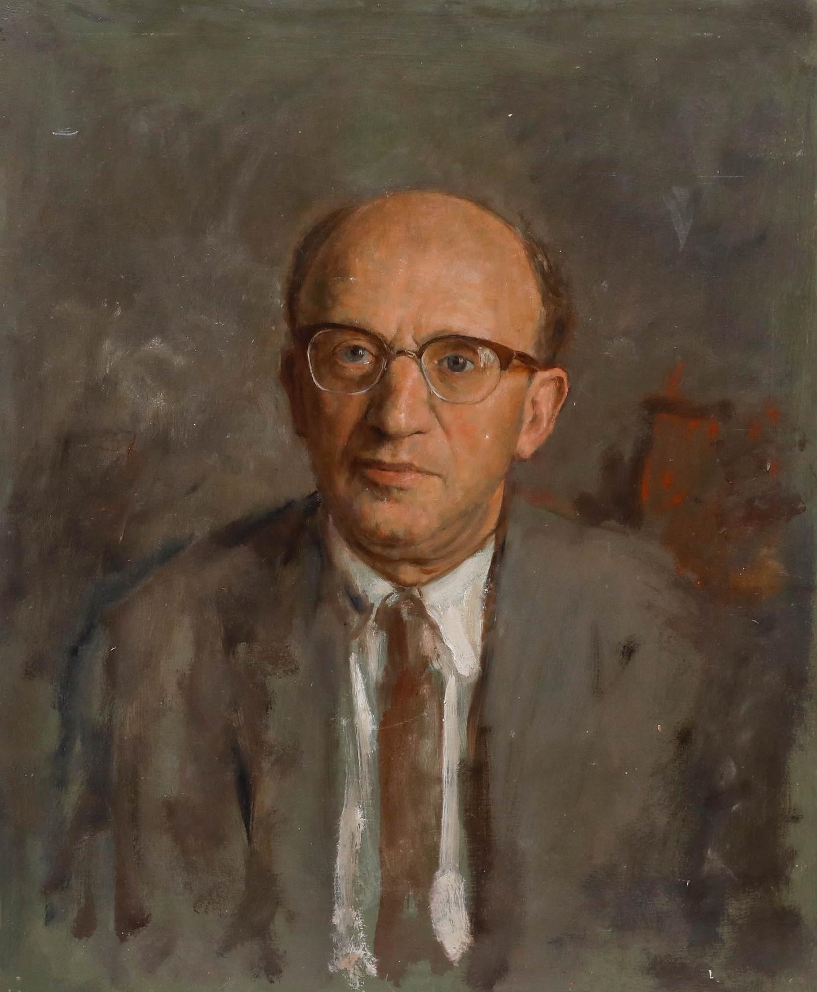 George Weissbort (1928-2013) - Huile du 20e siècle, Portrait d'un homme avec des lunettes en vente 1