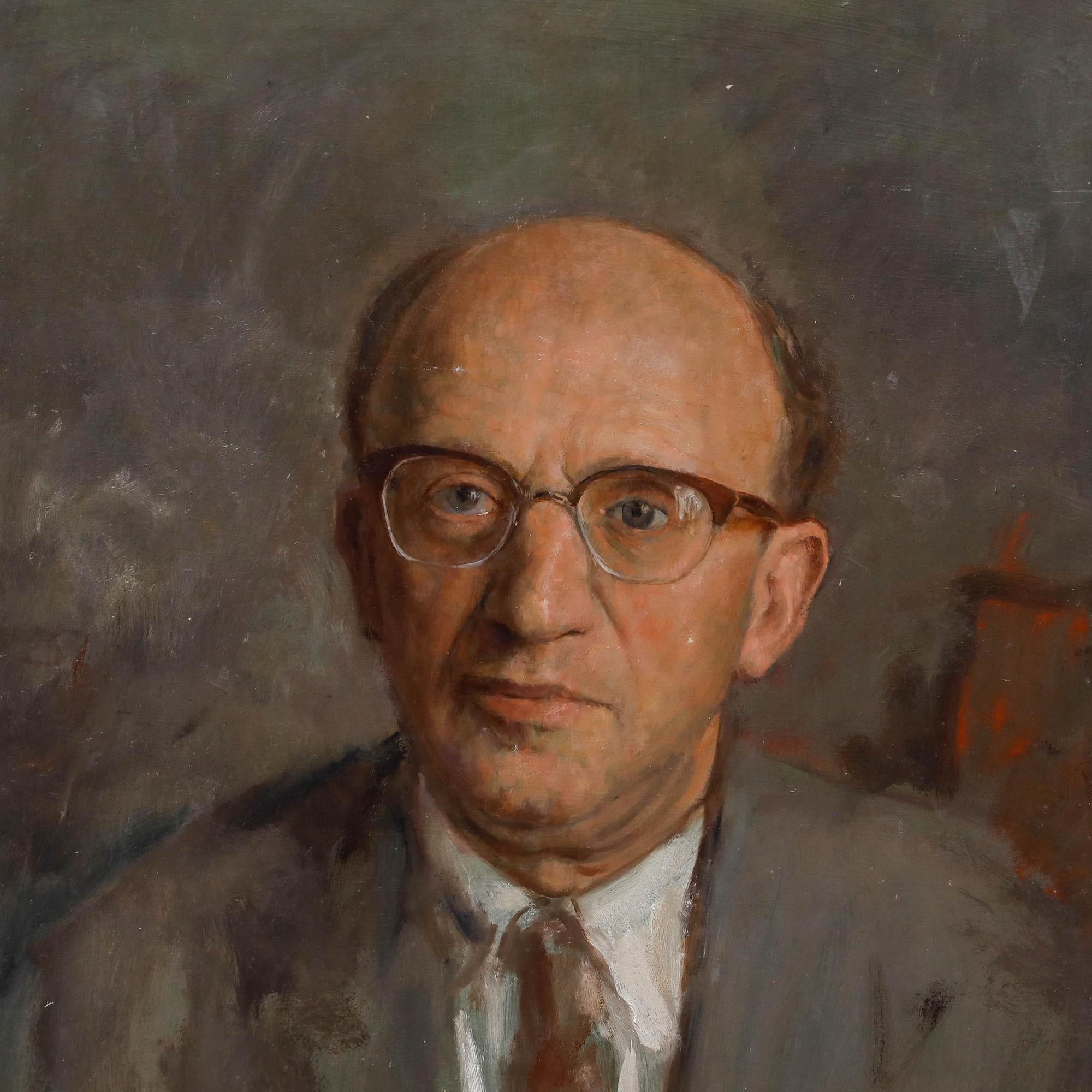 George Weissbort (1928-2013) - Huile du 20e siècle, Portrait d'un homme avec des lunettes en vente 3