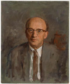 George Weissbort (1928-2013) - Huile du 20e siècle, Portrait d'un homme avec des lunettes
