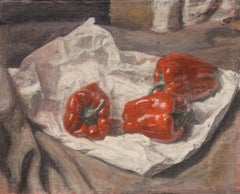 George Weissbort (1928-2013) - Olio del XX secolo, peperoni rossi su carta