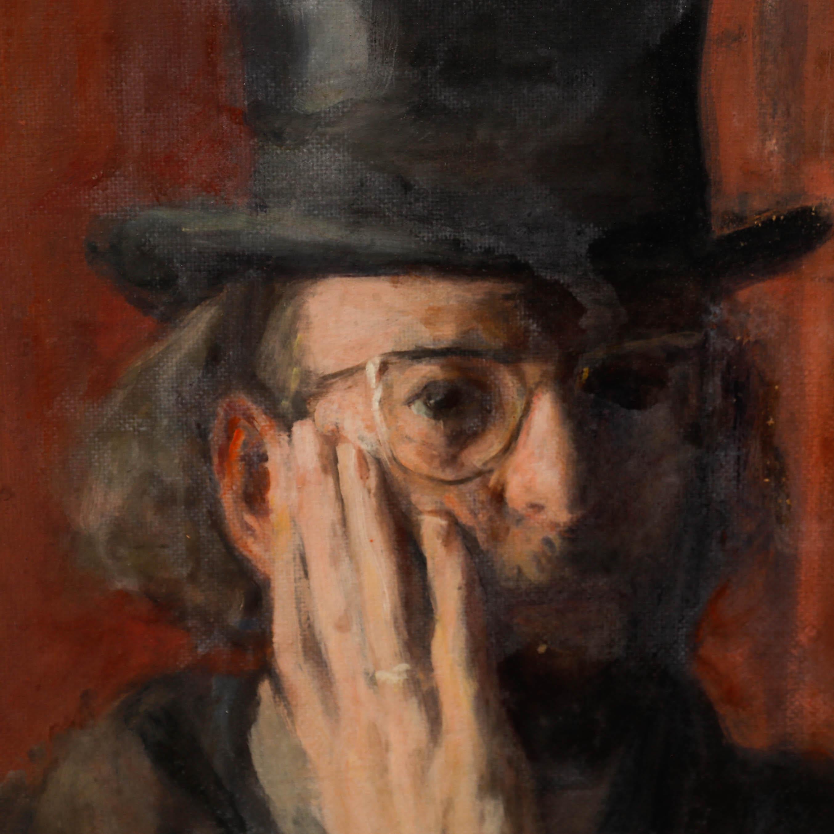 George Weissbort (1928-2013) - 20. Jahrhundert Öl, Selbstporträt mit Hut auf einem Oberteil, Selbstporträt im Angebot 1