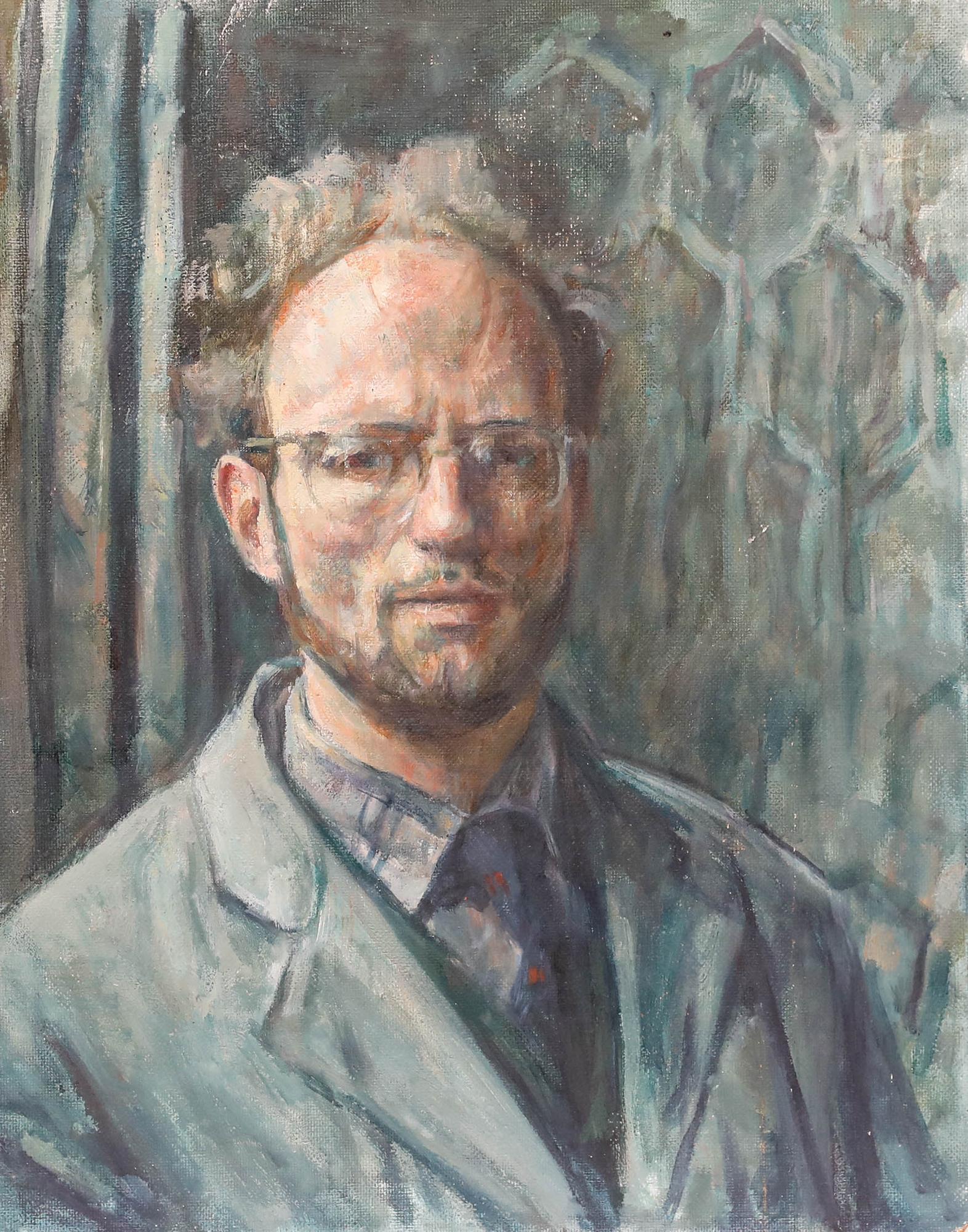 George Weissbort (1928-2013) - 20th Century Oil, Self Portrait In Blue For Sale 1