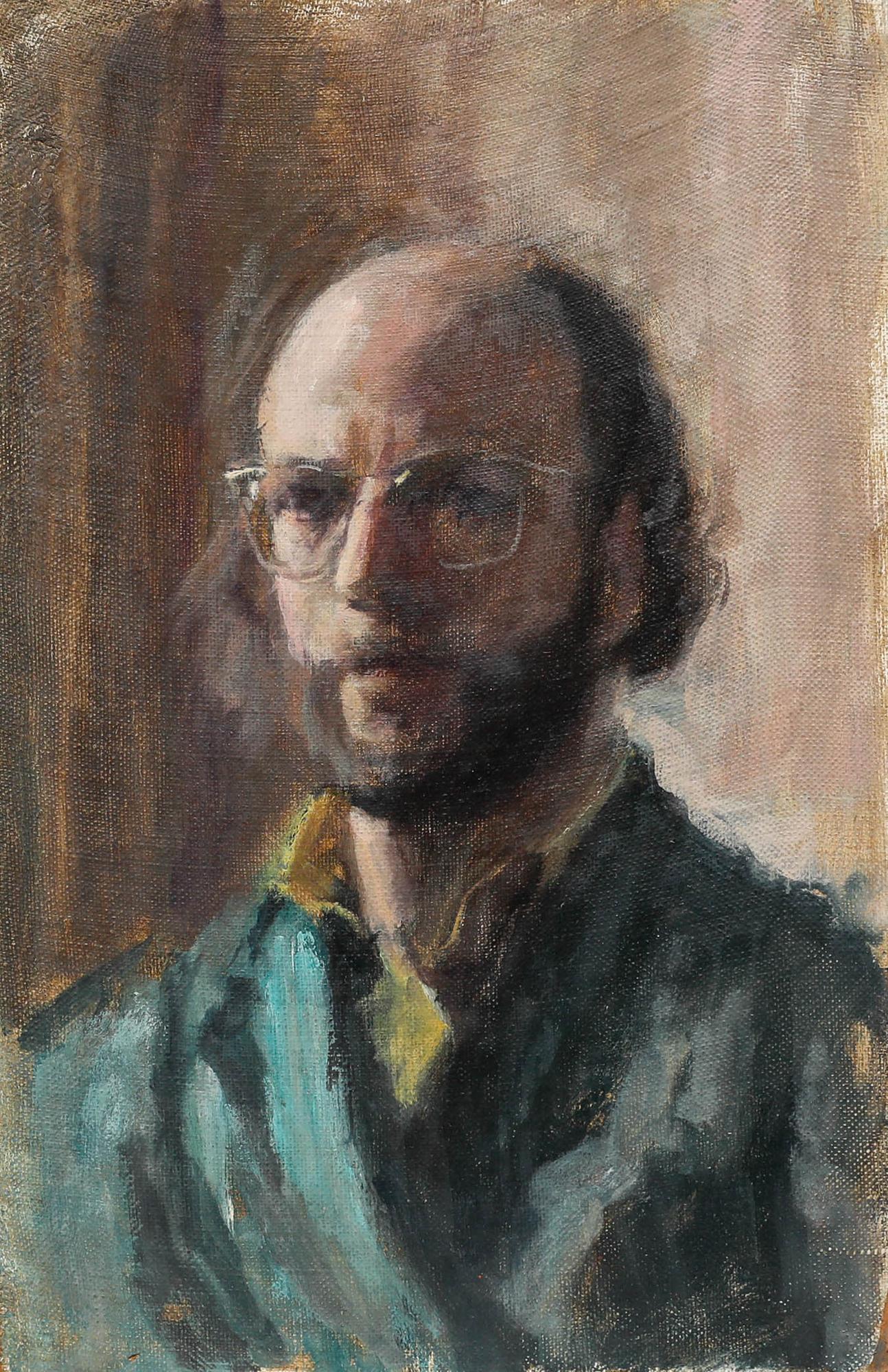 George Weissbort (1928-2013) - 20th Century Oil, Self Portrait in Green For Sale 1
