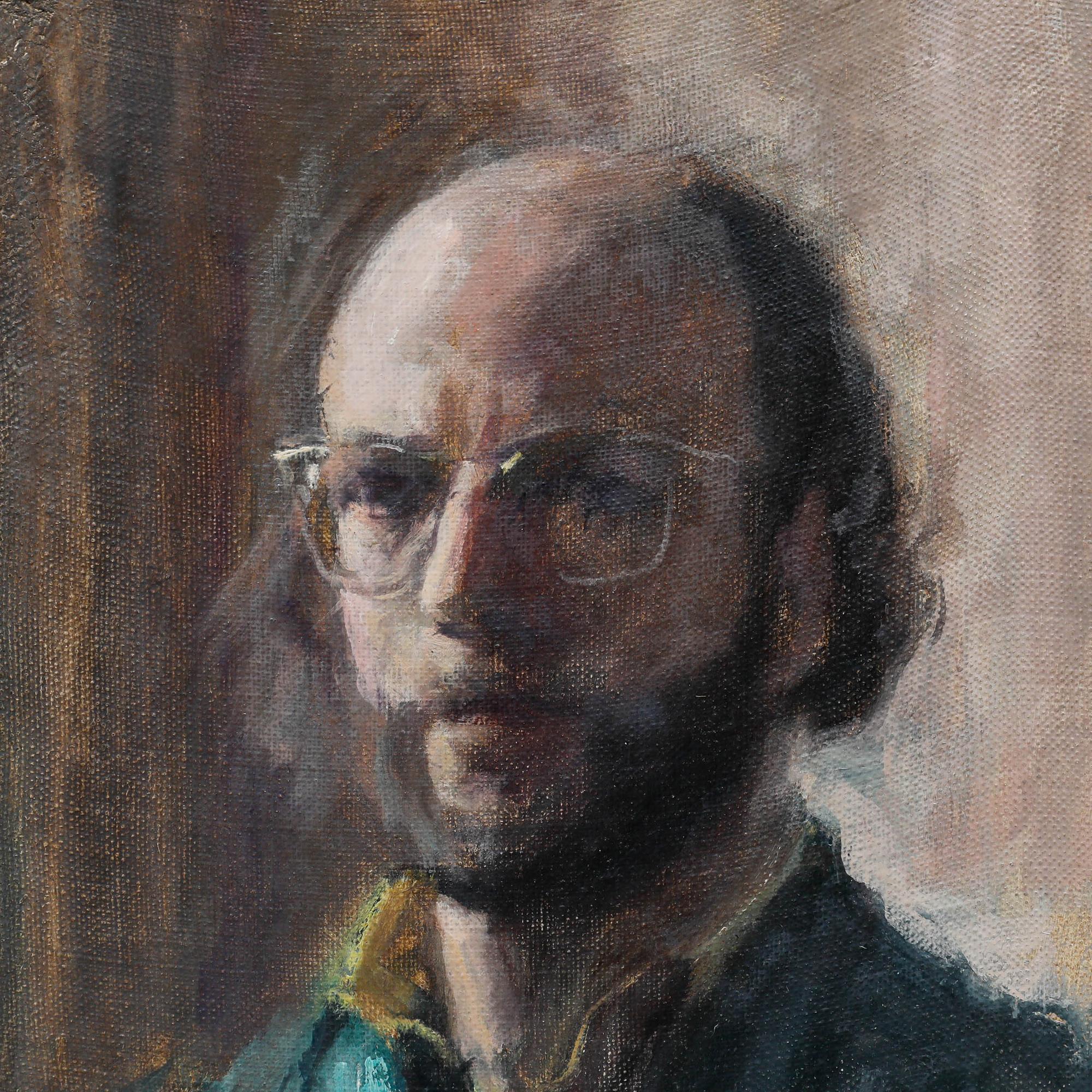George Weissbort (1928-2013) - 20th Century Oil, Self Portrait in Green For Sale 3