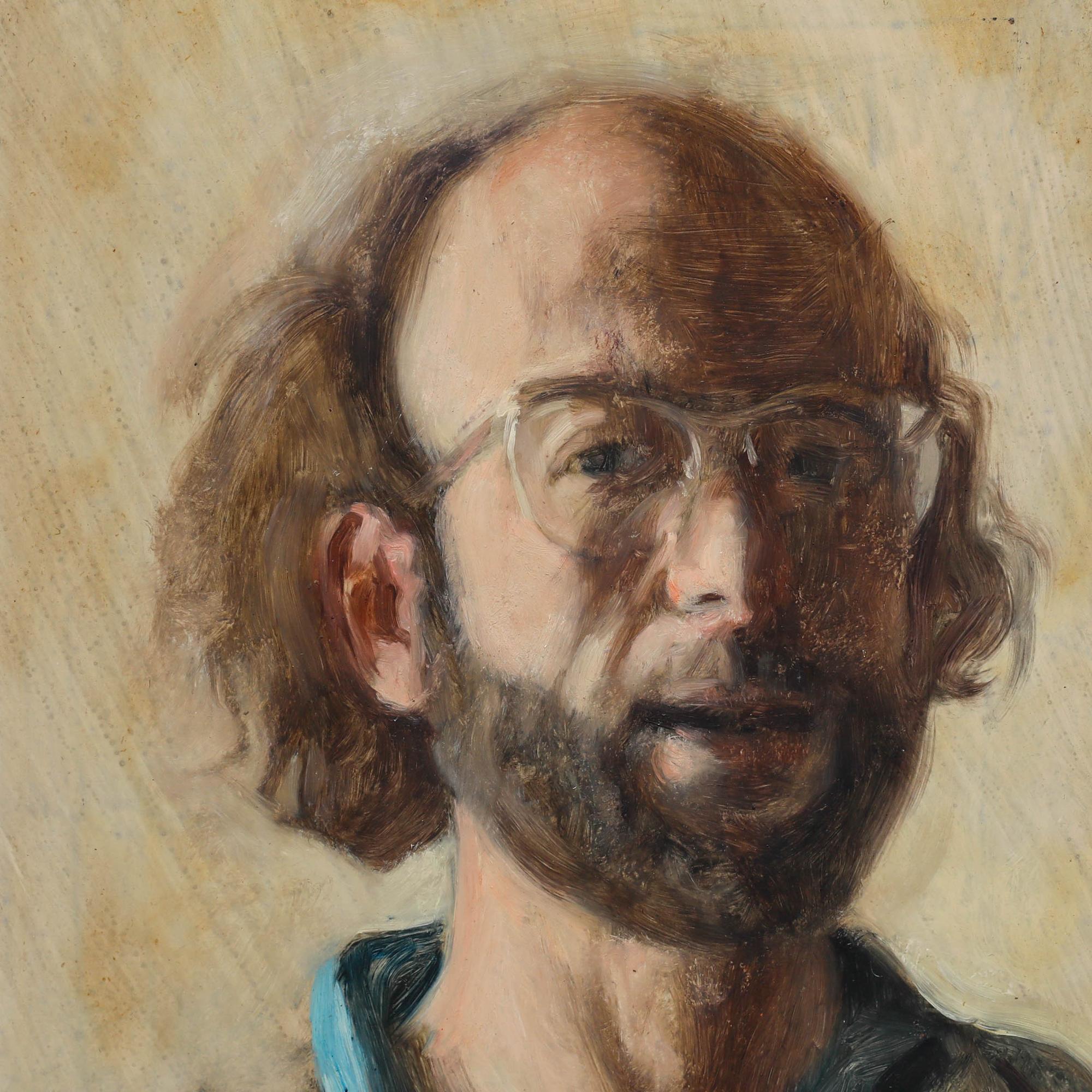 George Weissbort (1928-2013) - 20th Century Oil, Self Portrait in Teal For Sale 3