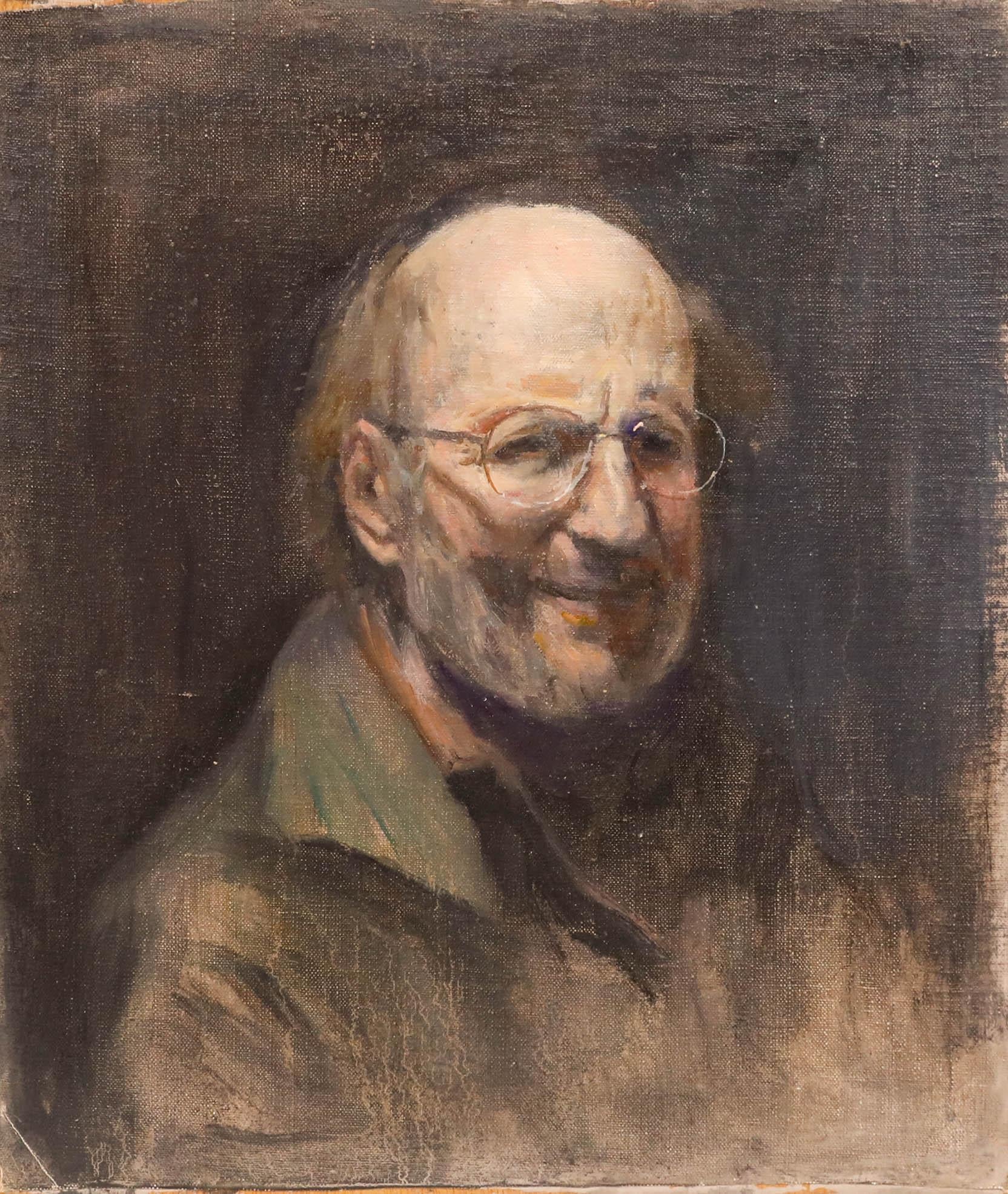George Weissbort (1928-2013) - 20e siècle Huile, Self-Portrait sur fond noir en vente 1