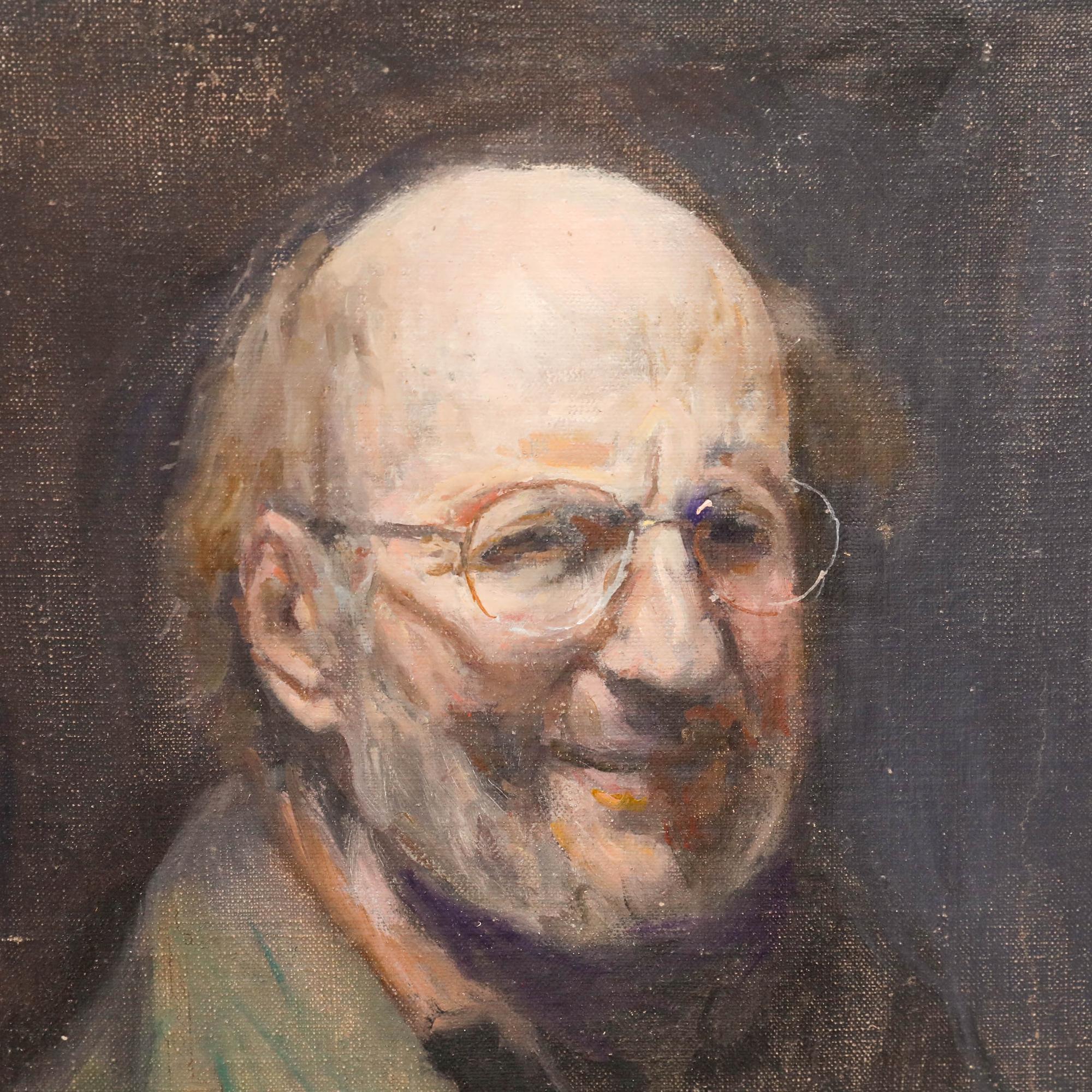George Weissbort (1928-2013) - 20e siècle Huile, Self-Portrait sur fond noir en vente 3