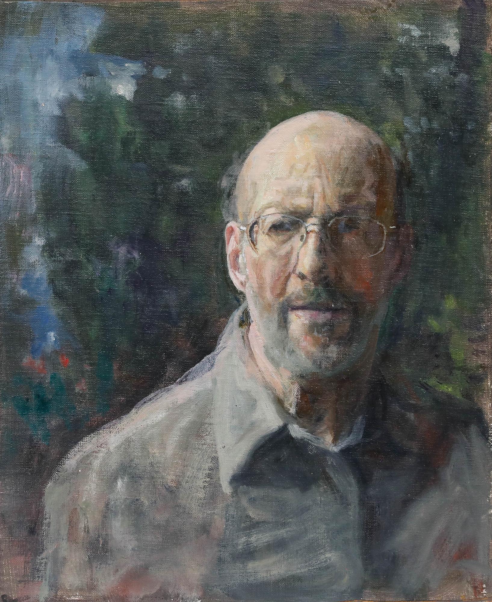 George Weissbort (1928-2013) - Olio del XX secolo, Self-Portrait su blu in vendita 1