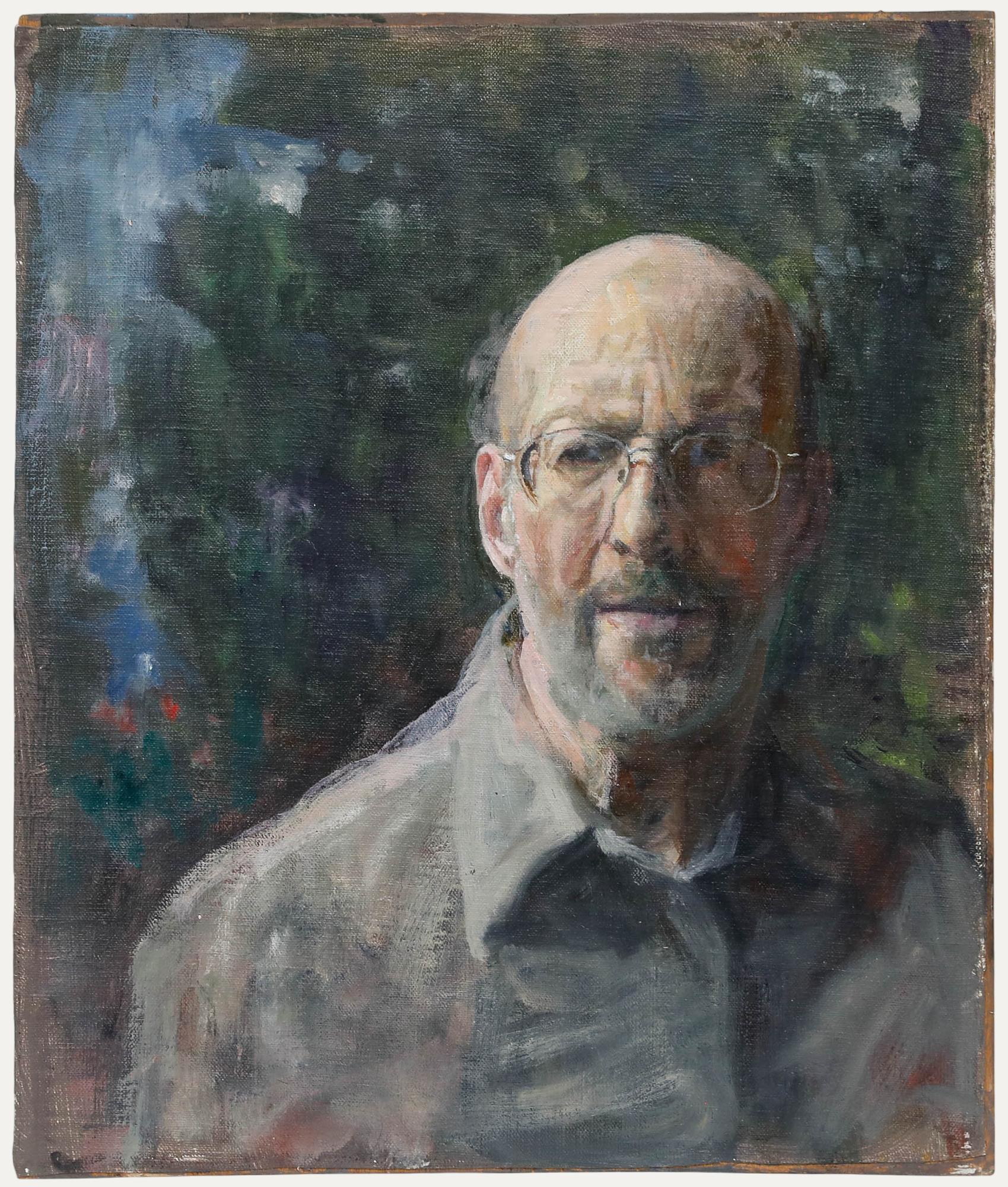 George Weissbort (1928-2013) - 20e siècle Huile, Self-Portrait sur fond bleu
