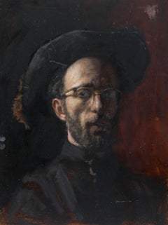 George Weissbort (1928-2013) - Olio del XX secolo, Self-Portrait con cappello