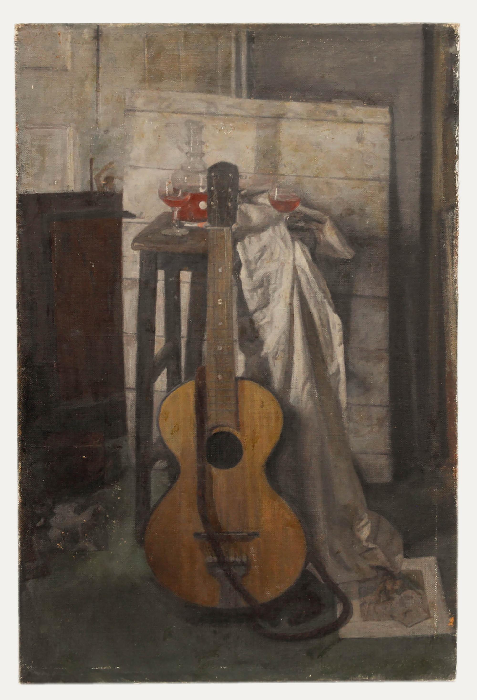 George Weissbort (1928-2013) - Óleo del siglo XX, Naturaleza muerta de una guitarra 1