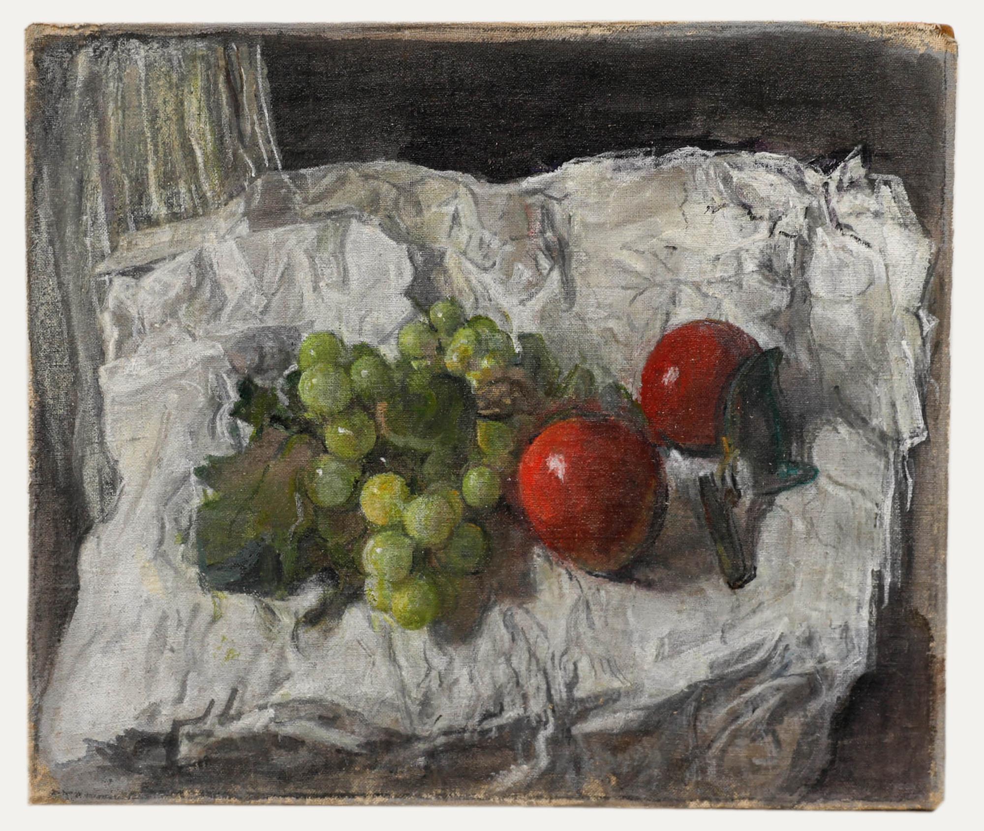 George Weissbort (1928-2013) - Olio del XX secolo, Natura morta di mele e uva in vendita 1