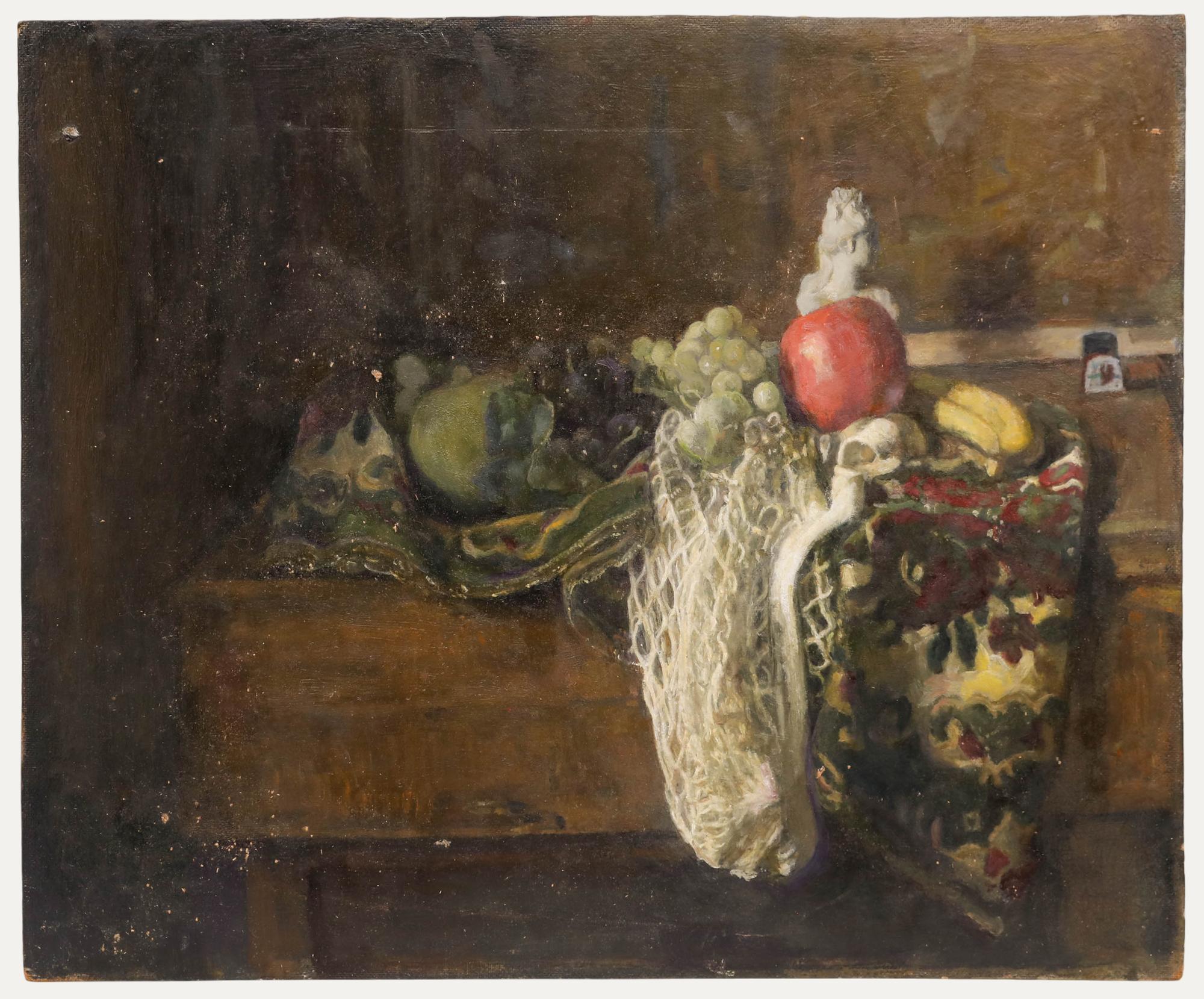George Weissbort (1928-2013) - 20. Jahrhundert Öl, Stillleben mit Früchten in Stoffen