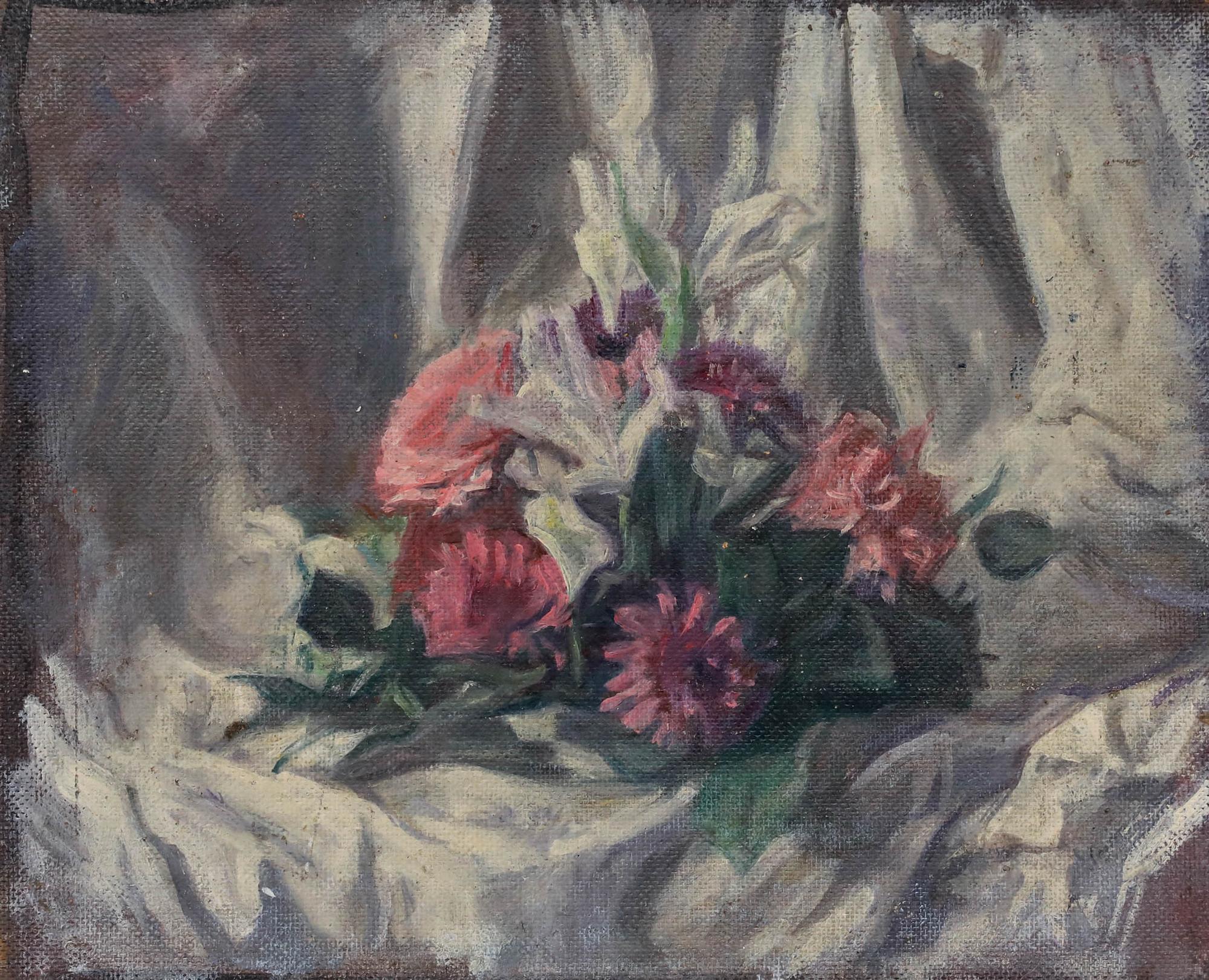 George Weissbort (1928-2013) - 20. Jahrhundert Öl, Stillleben mit rosa Blumen im Angebot 1