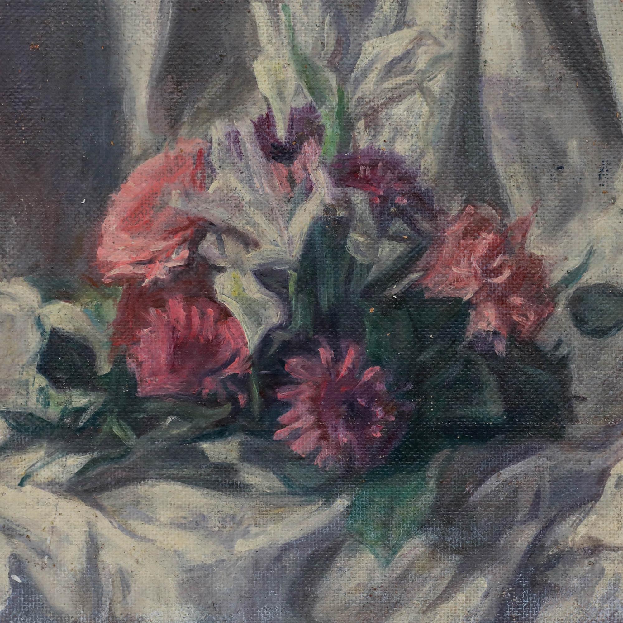 George Weissbort (1928-2013) - 20. Jahrhundert Öl, Stillleben mit rosa Blumen im Angebot 3