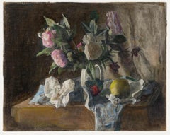 George Weissbort (1928-2013) - Huile du XXe siècle, Nature morte aux roses et aux fruits