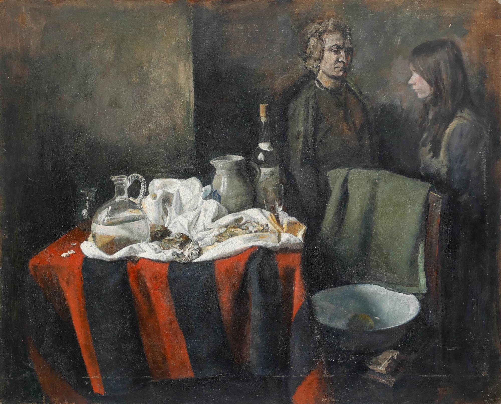 George Weissbort (1928-2013) - 20e siècle Huile, Nature morte avec personnages en vente 1