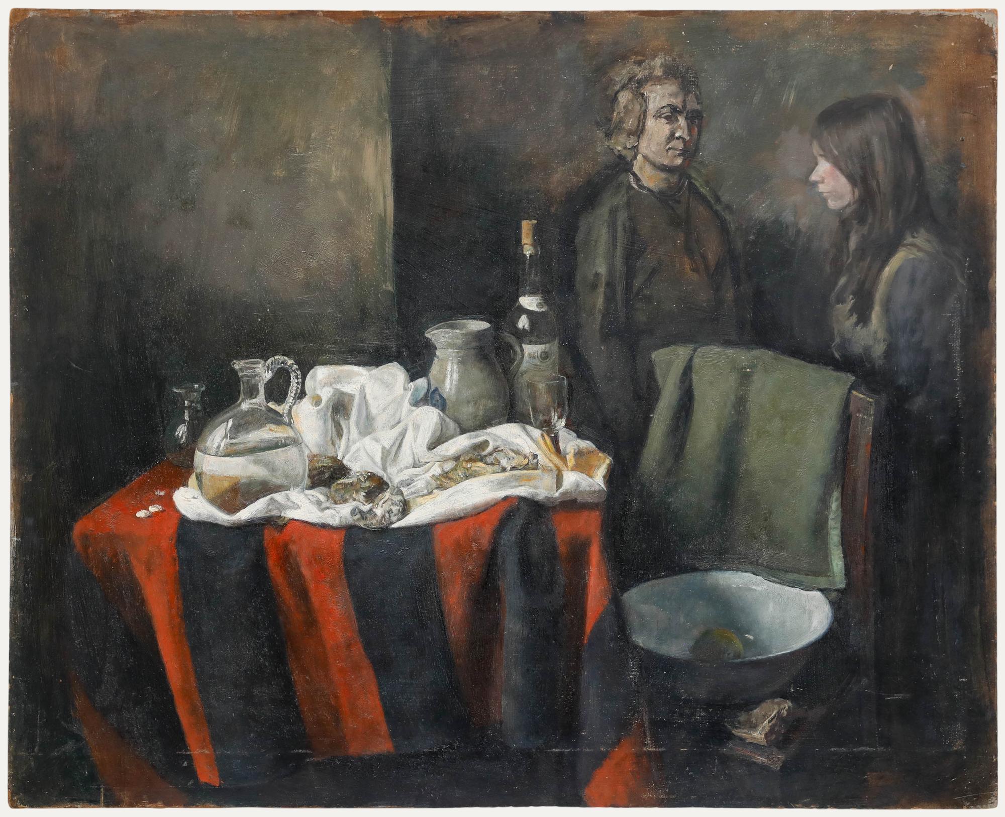 George Weissbort (1928-2013) - 20e siècle Huile, Nature morte avec personnages